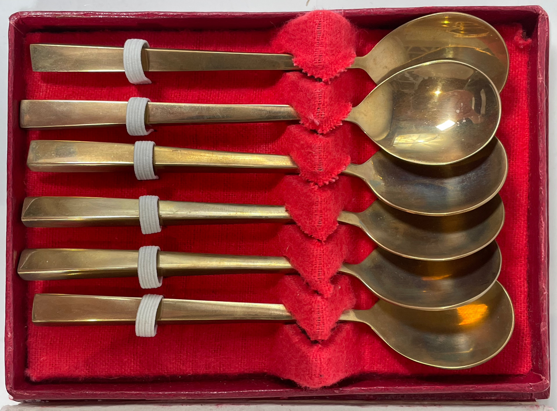 Set de 6 Cuillère à café en acier pour café/thé doré Set de 6 Cuillère à café en acier pour café/thé doré
