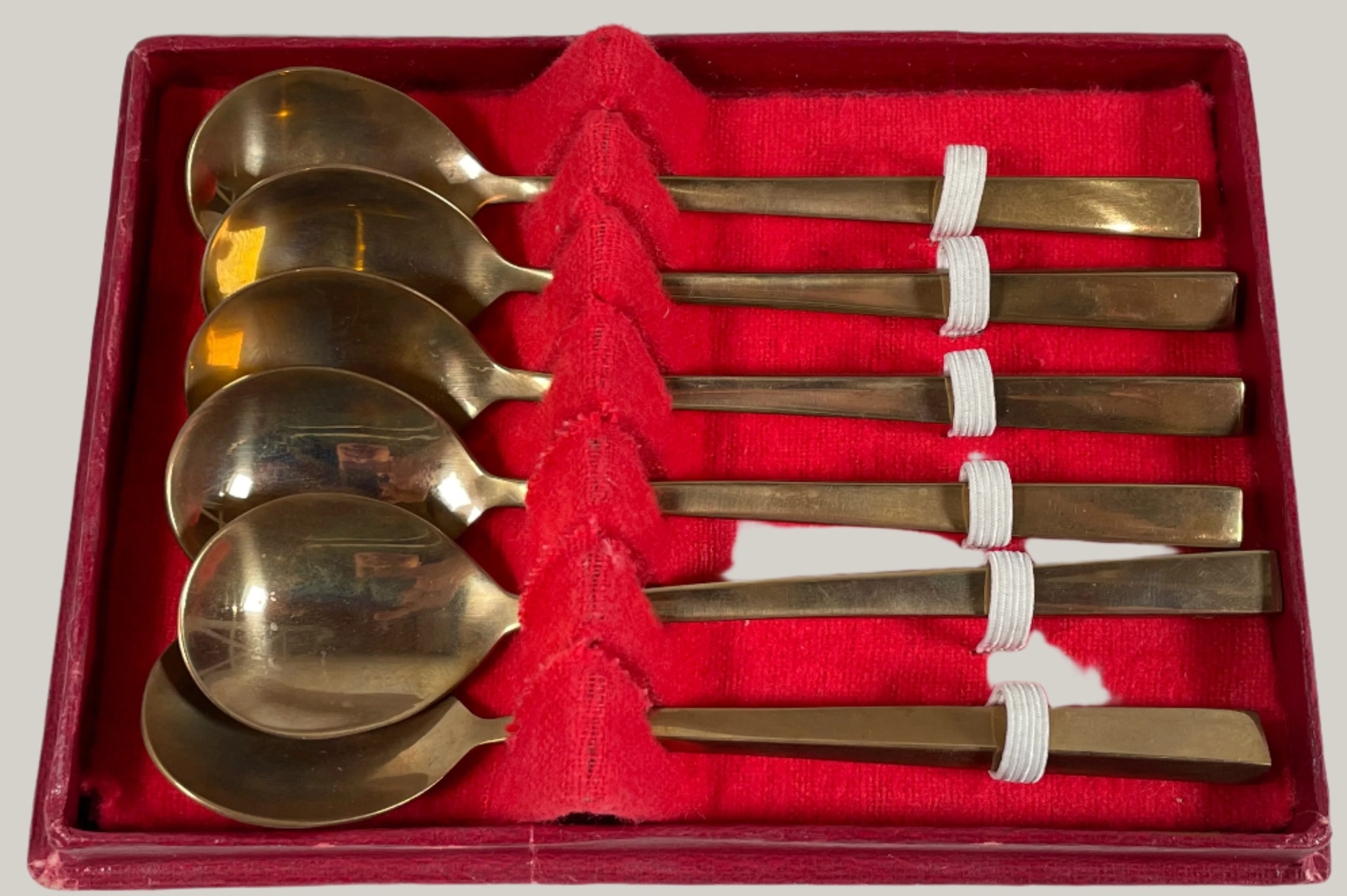 Art Deco, Gold Metal Teaspoons .Box of 6, Original Case, Superior Quality