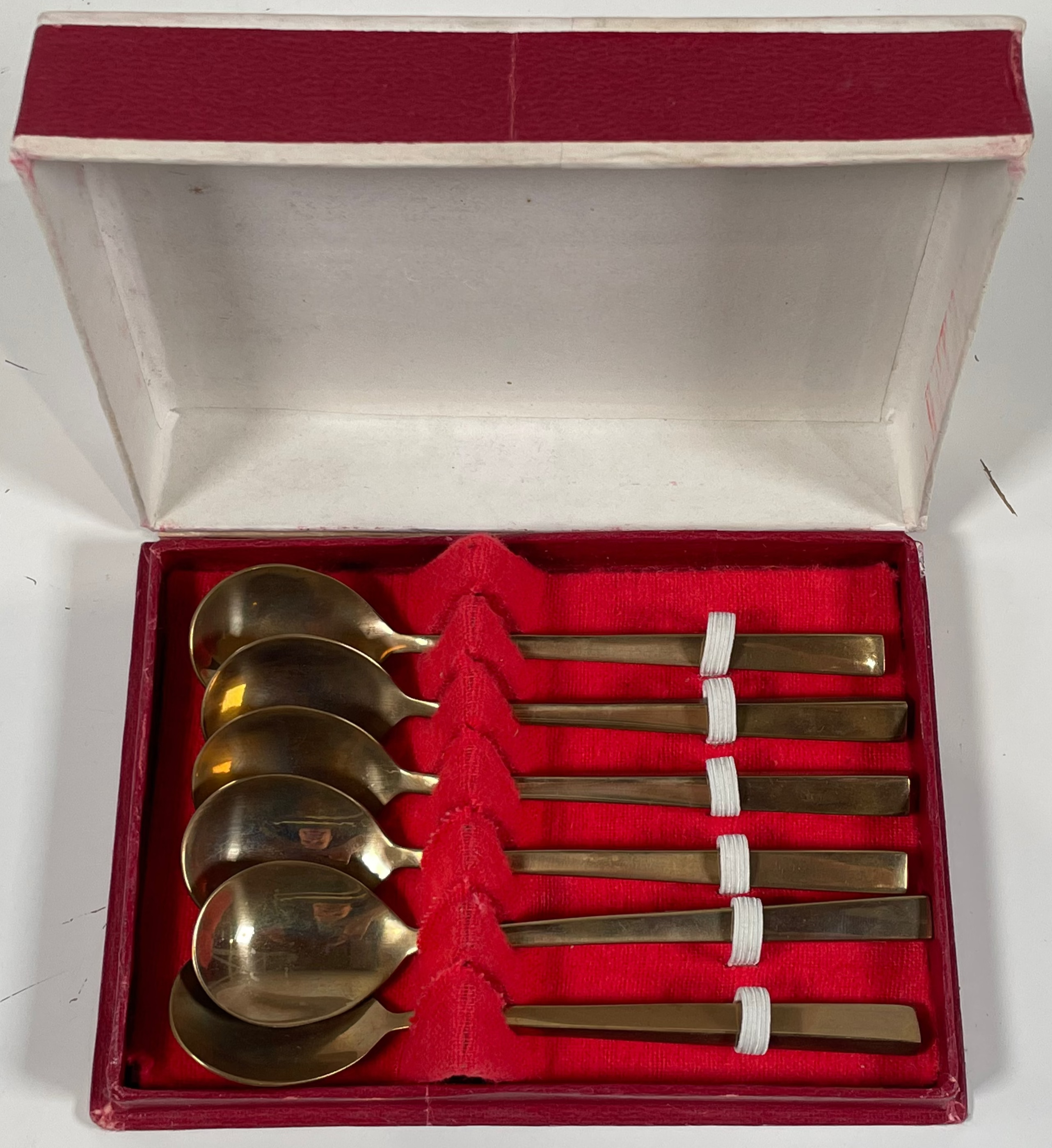 Art Deco, Gold Metal Teaspoons .Box of 6, Original Case, Superior Quality