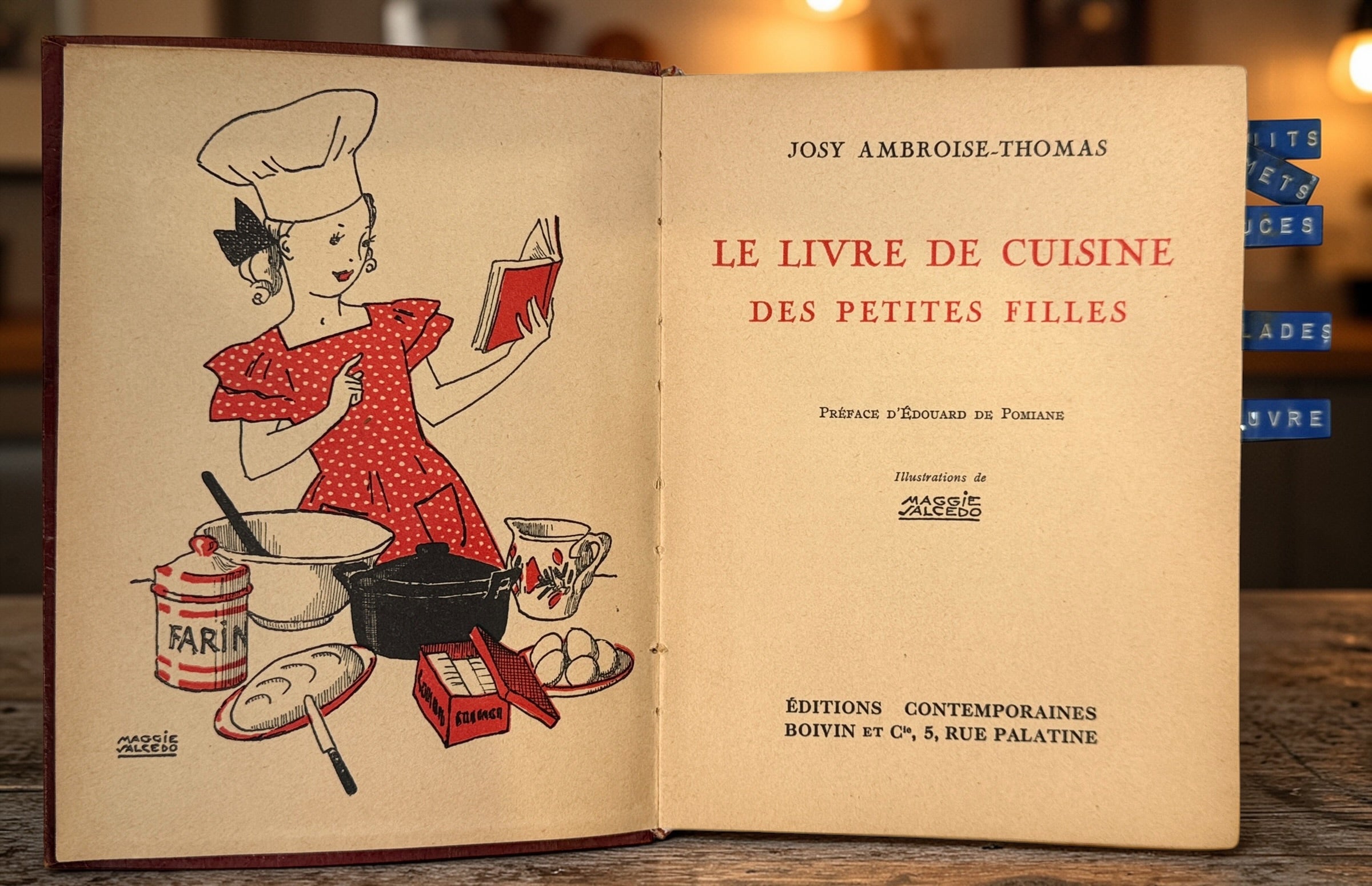 Vintage French children’s cookbook by Josy Ambroise Thomas, mid-century illustrated recipe book with original tabs, collectible Paris edition.