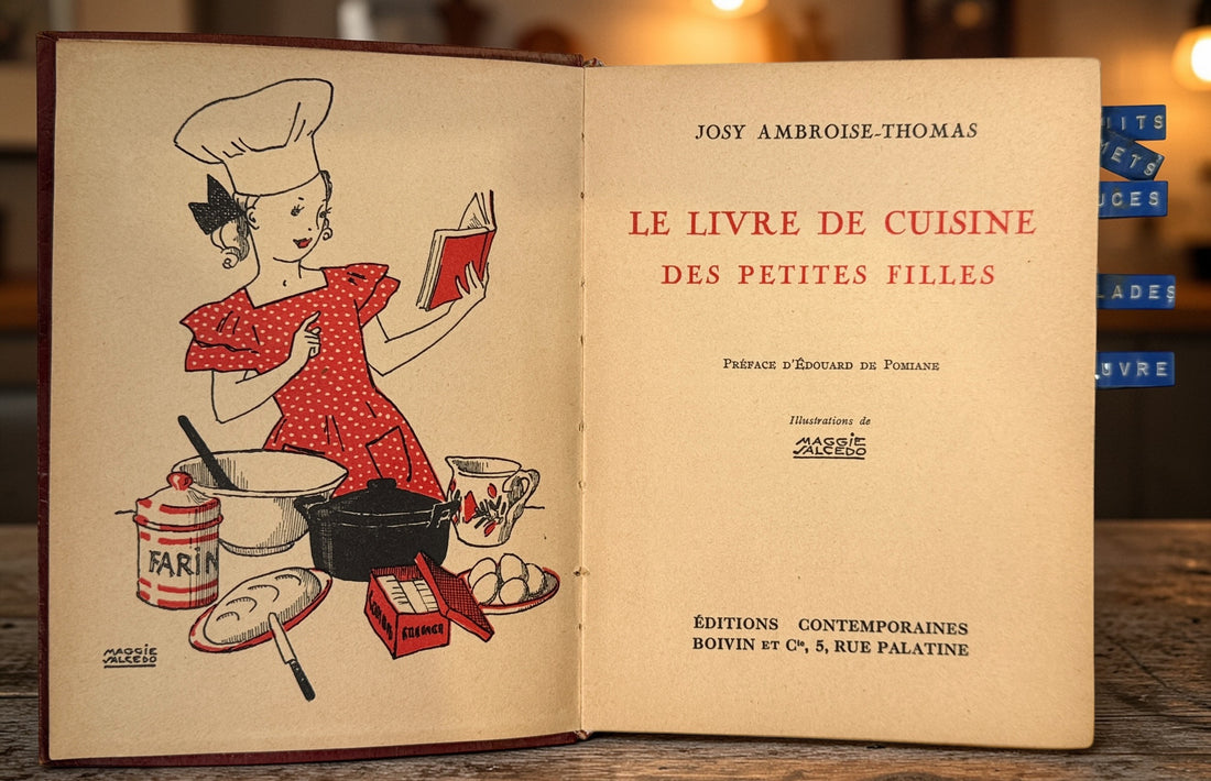 Vintage French children’s cookbook by Josy Ambroise Thomas, mid-century illustrated recipe book with original tabs, collectible Paris edition.