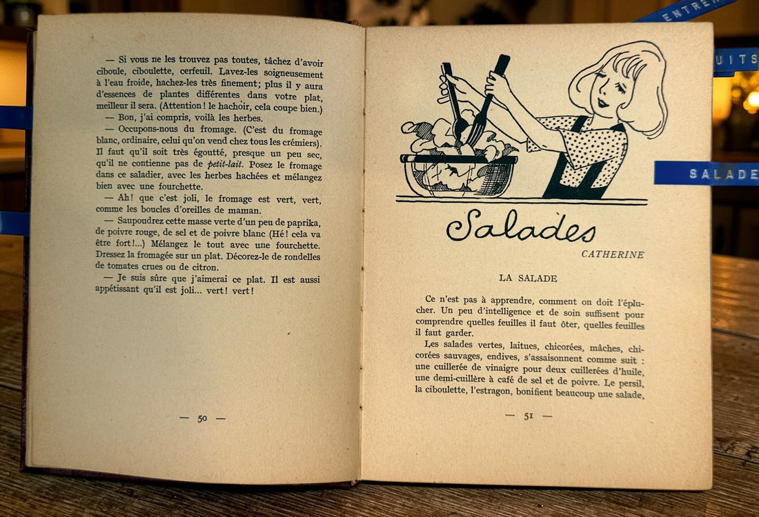 Vintage French children’s cookbook by Josy Ambroise Thomas, mid-century illustrated recipe book with original tabs, collectible Paris edition.