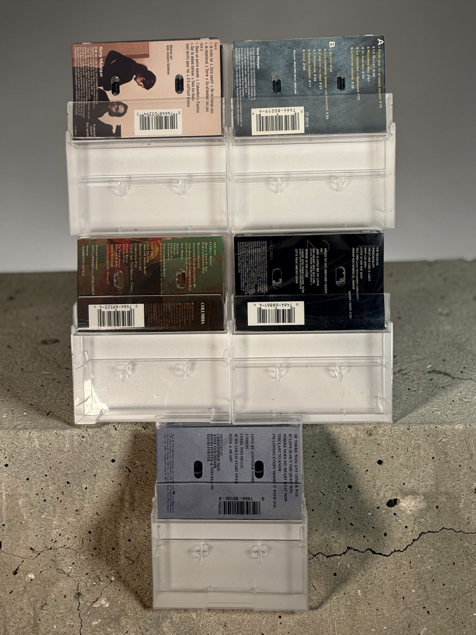 Vintage Celine Dion cassette lot with 5 classic 1990s albums including D’eux and Let’s Talk About Love. Original tapes complete with cases and inserts.