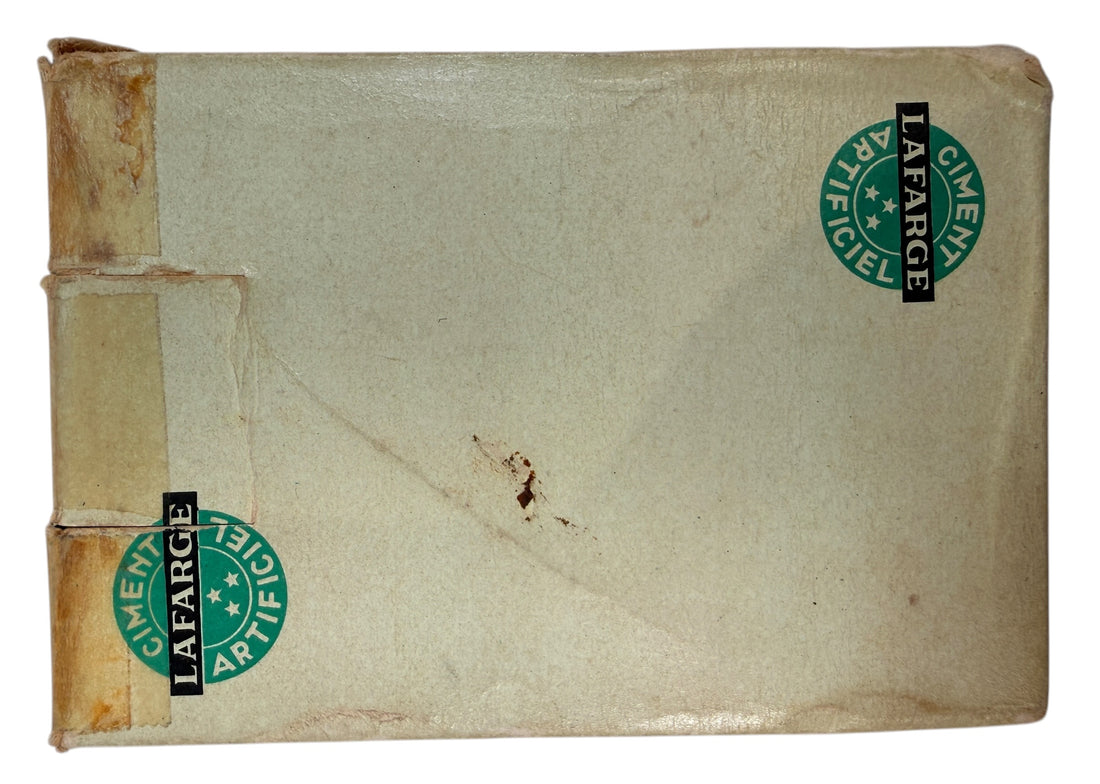 Vintage Lafarge French playing cards advertising deck with joker and original box. Mid-century collectible industrial promo cards in usable condition.