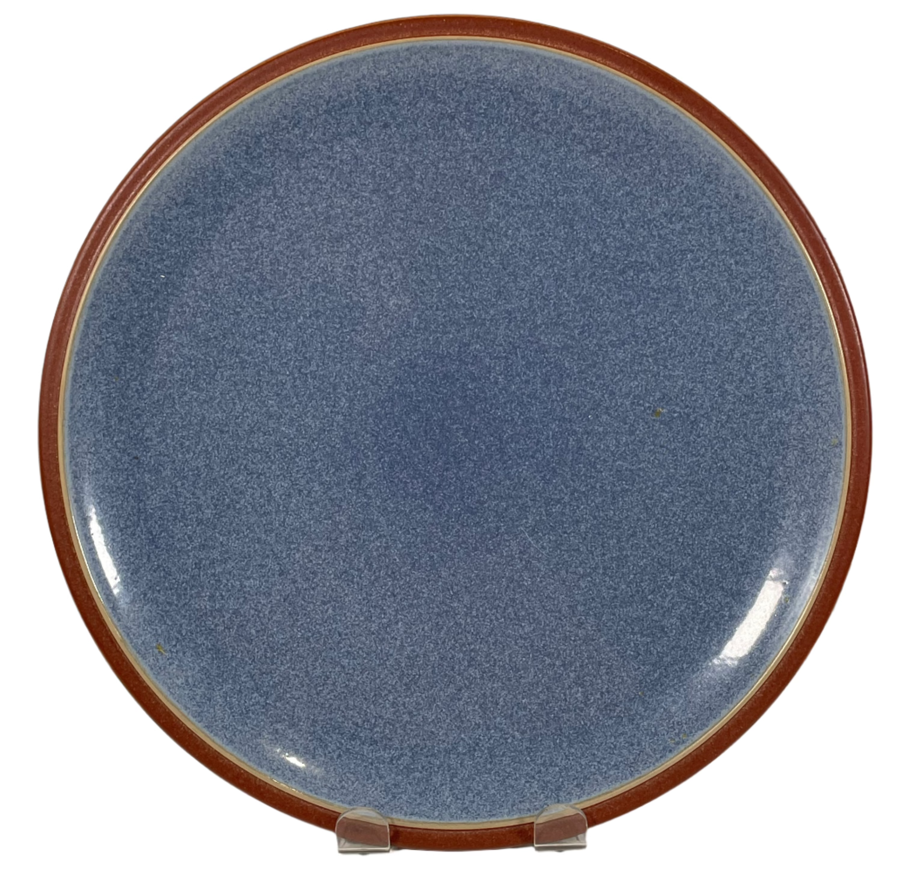 Denby , England, Serving Plate Vintage Kitchen, Terra Cotta Outside, Blue Center, Diameter 10.25 in.