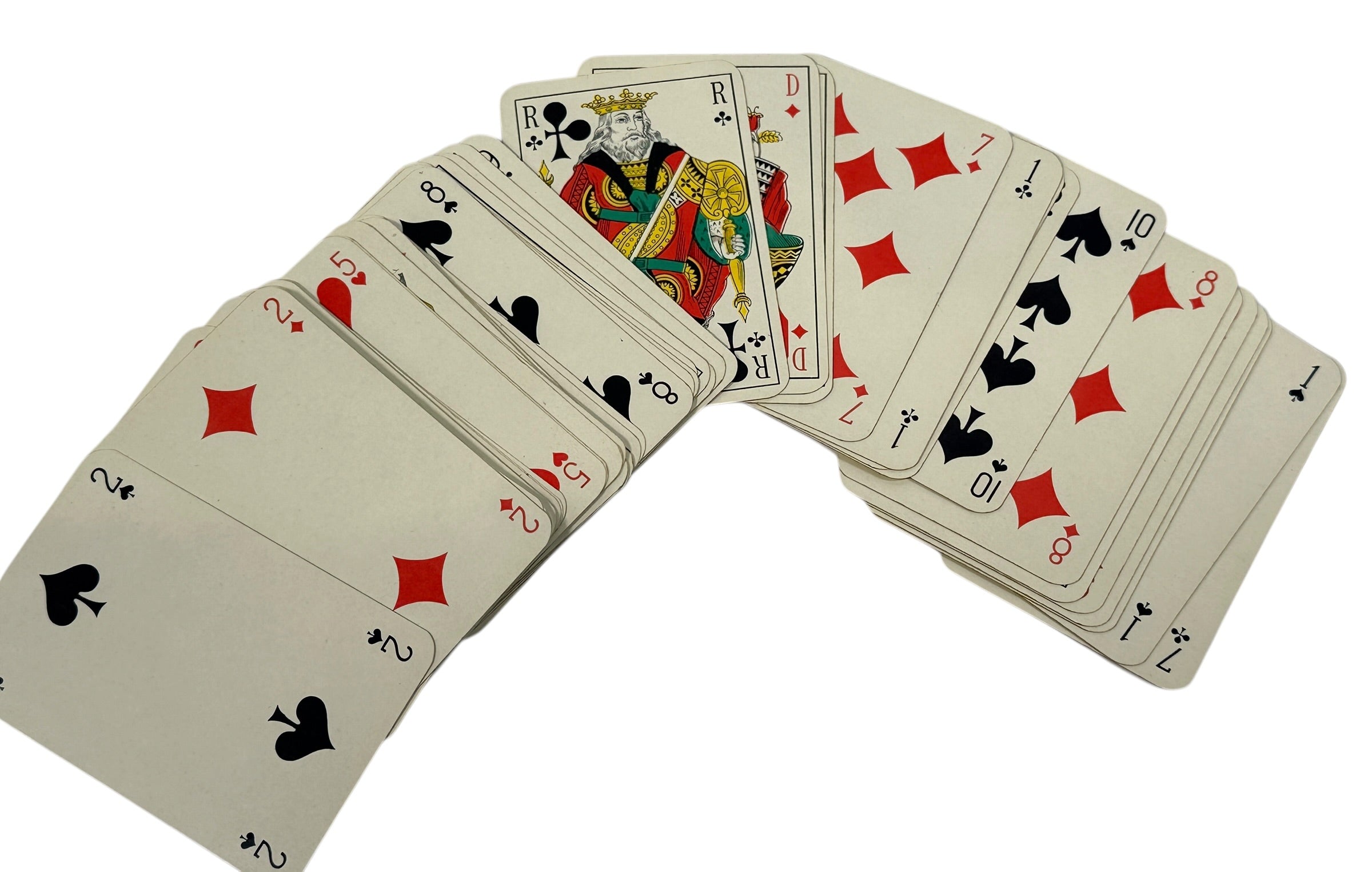 Vintage Lafarge French playing cards advertising deck with joker and original box. Mid-century collectible industrial promo cards in usable condition.