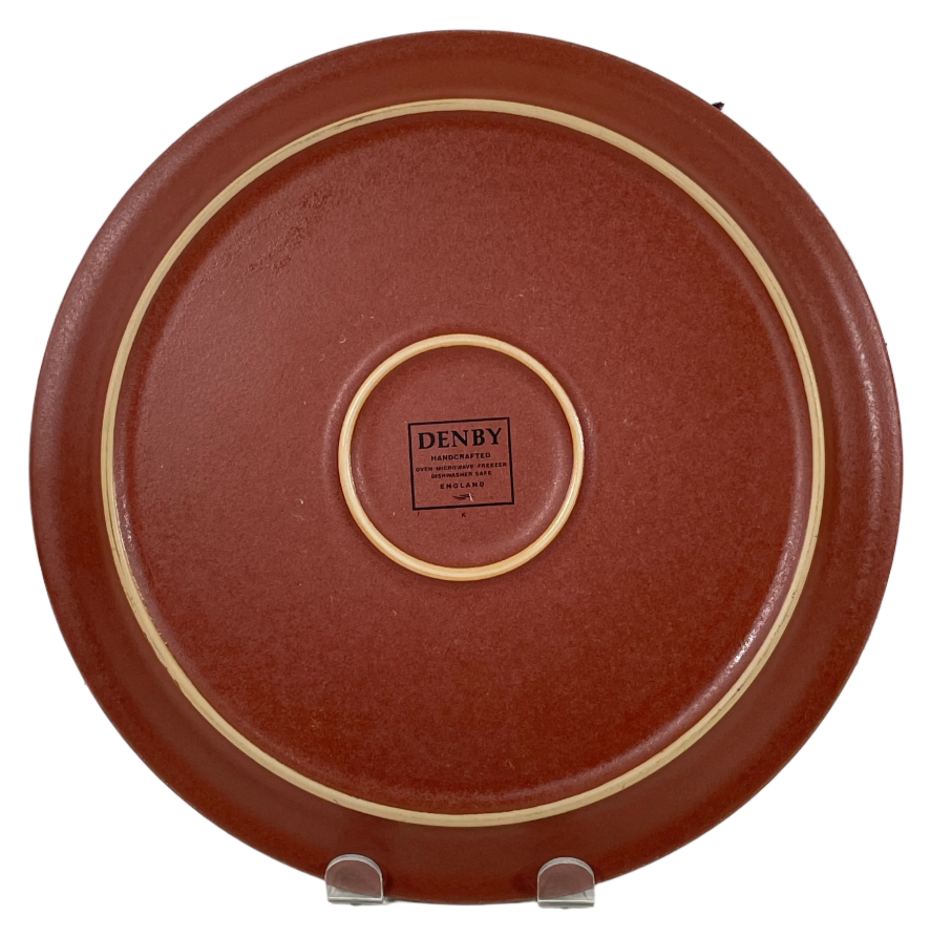 Denby , England, Serving Plate Vintage Kitchen, Terra Cotta Outside, Blue Center, Diameter 10.25 in.