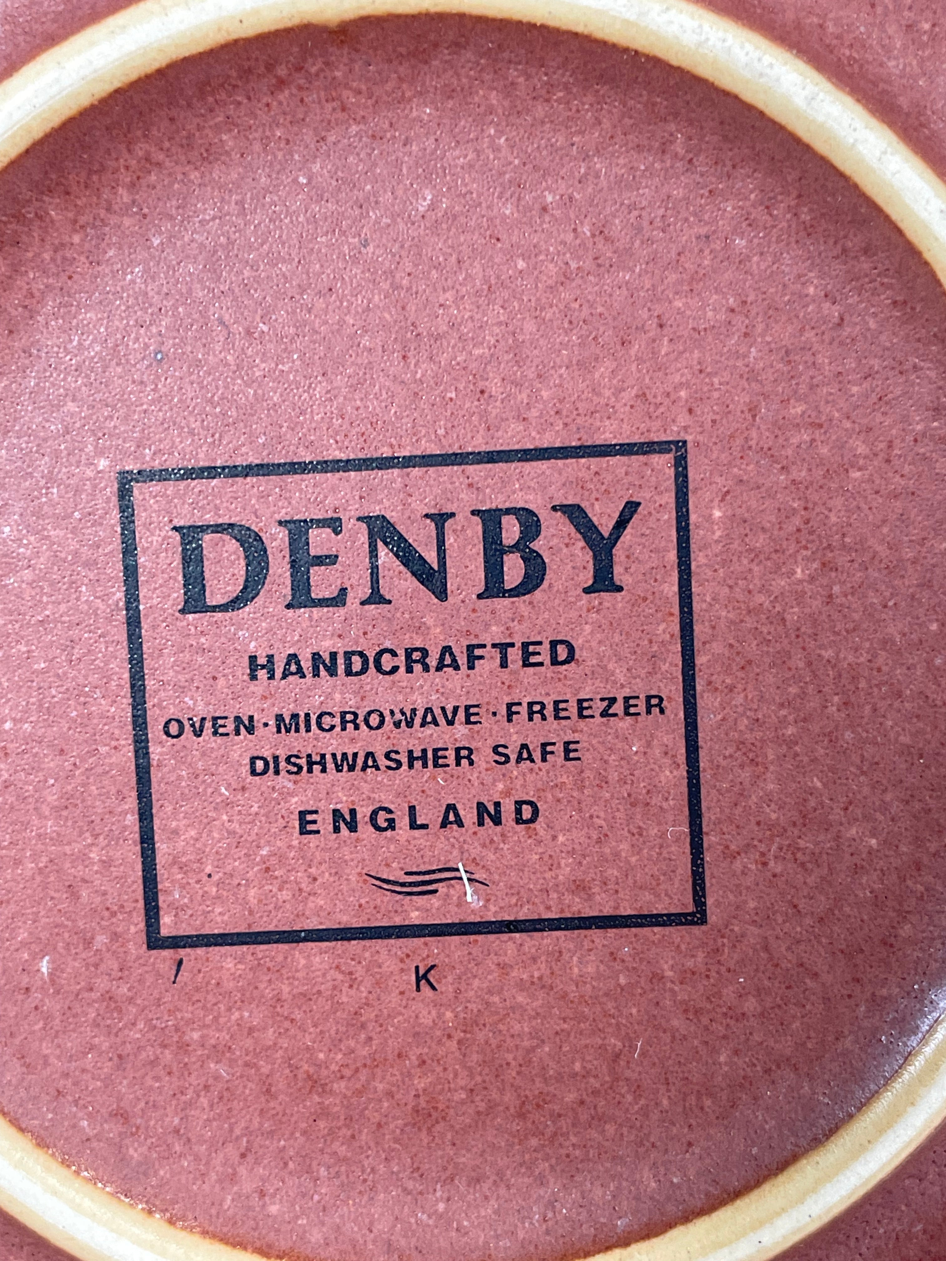 Denby , England, Serving Plate Vintage Kitchen, Terra Cotta Outside, Blue Center, Diameter 10.25 in.