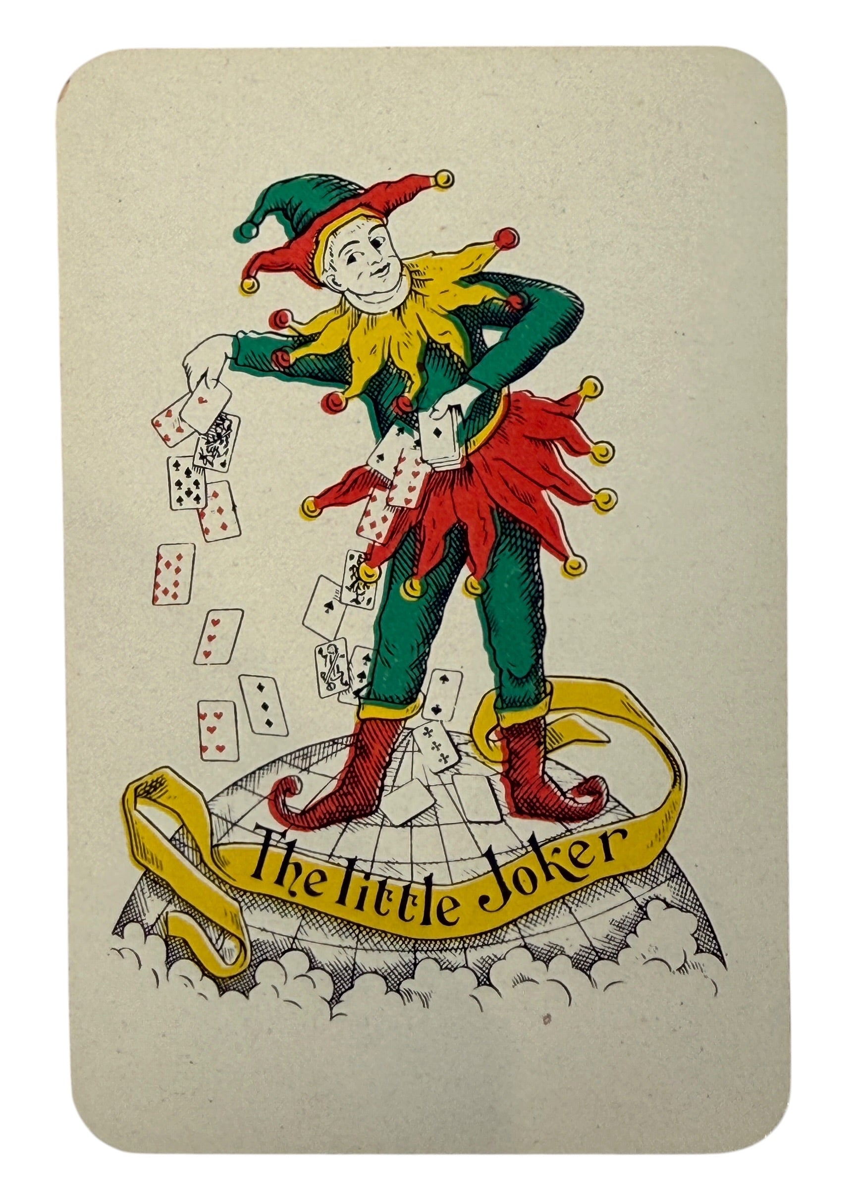 Vintage Lafarge French playing cards advertising deck with joker and original box. Mid-century collectible industrial promo cards in usable condition.