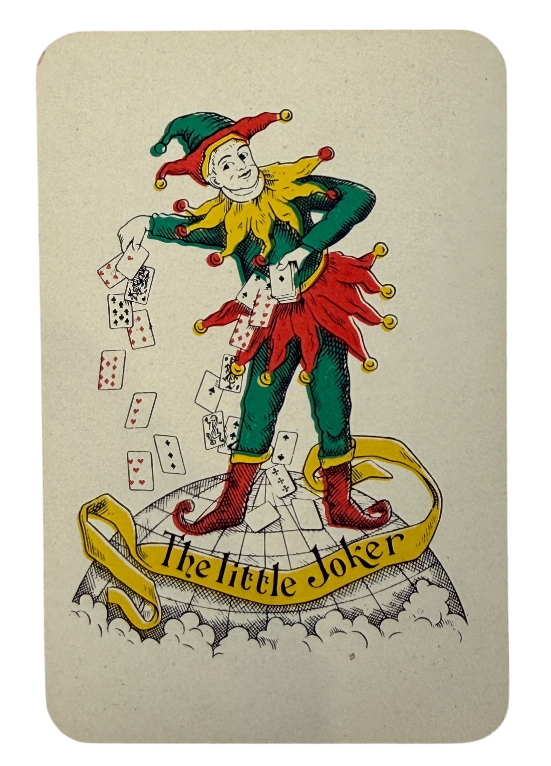 Vintage Lafarge French playing cards advertising deck with joker and original box. Mid-century collectible industrial promo cards in usable condition.