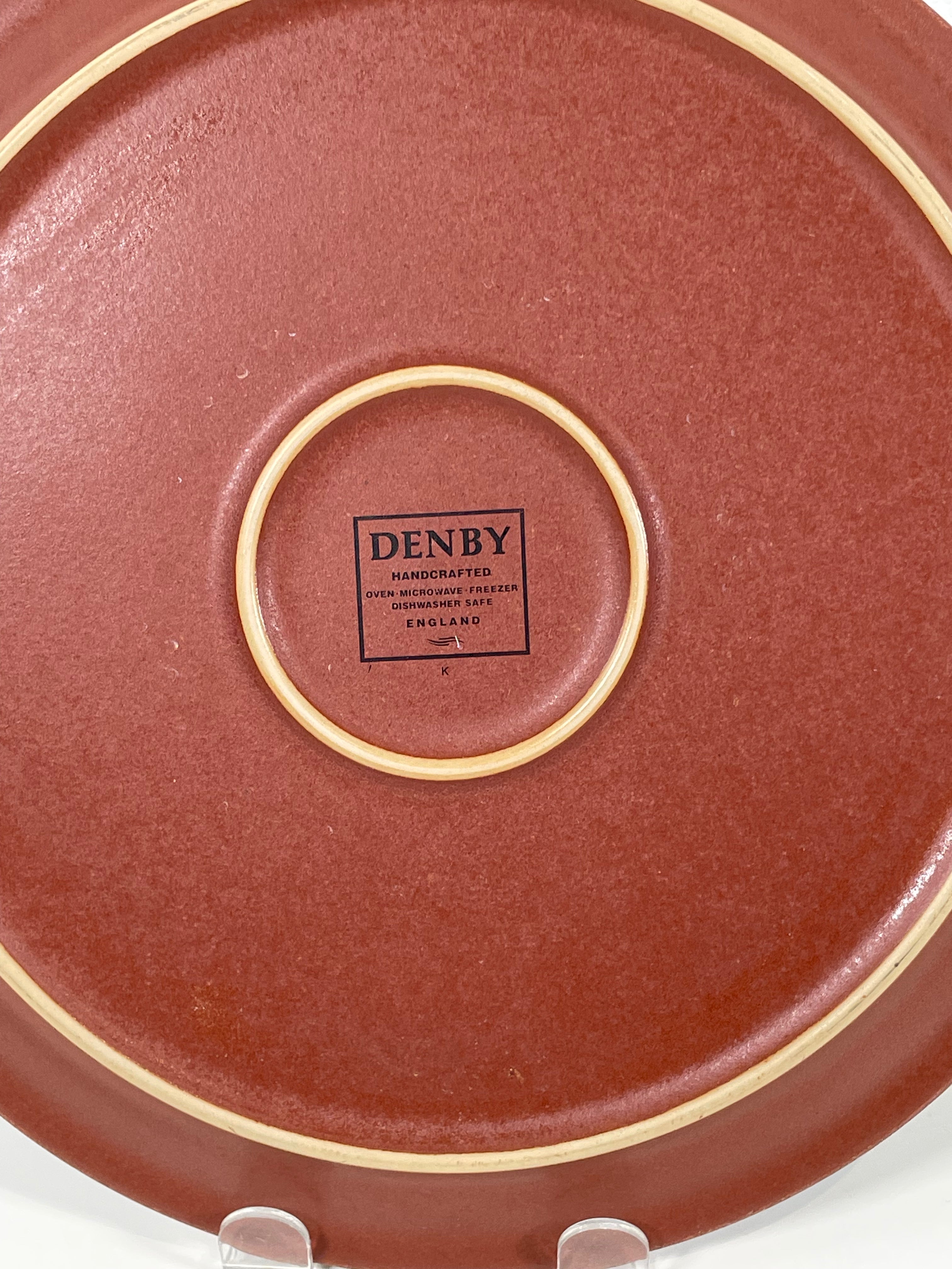Denby , England, Serving Plate Vintage Kitchen, Terra Cotta Outside, Blue Center, Diameter 10.25 in.