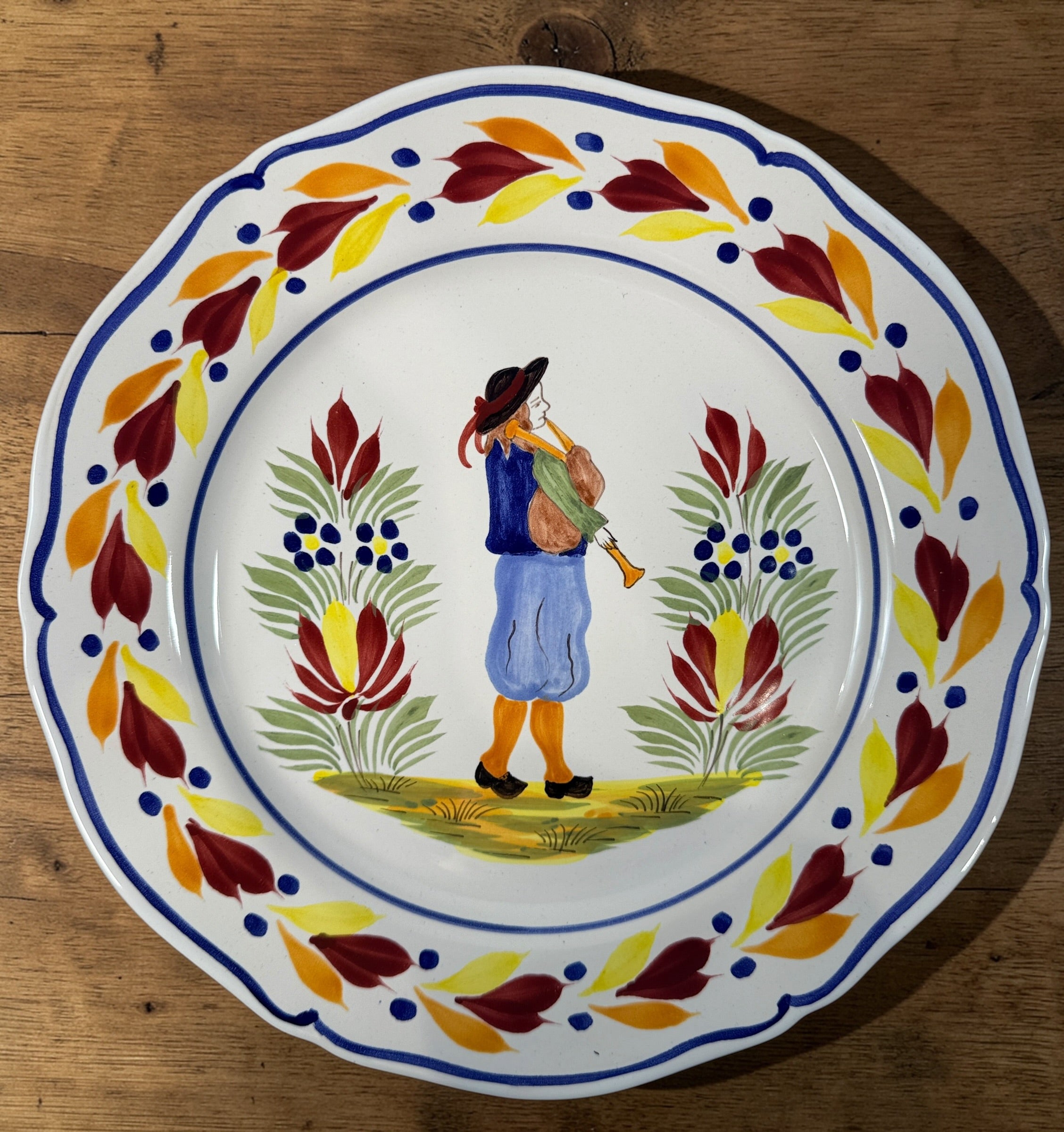 Henriot Quimper Hand Painted Faience Plate Breton Musician France