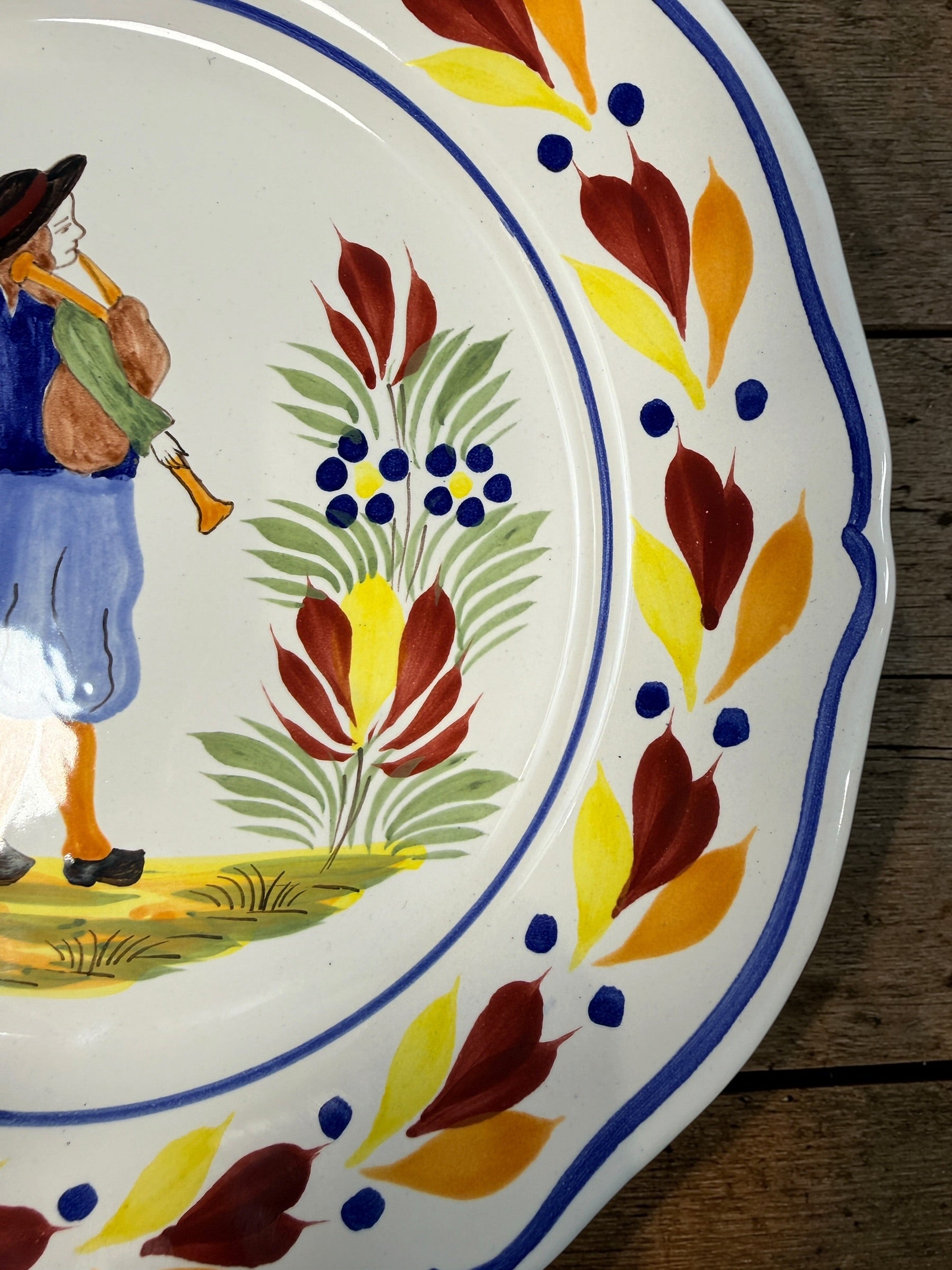 Henriot Quimper Hand Painted Faience Plate Breton Musician France