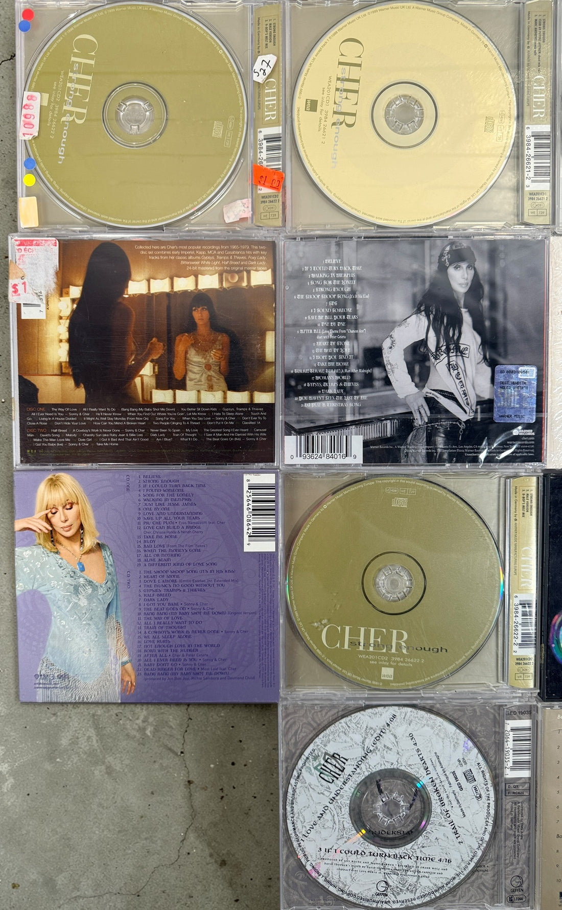 Cher CD lot of 10 albums and singles including Believe and Living Proof. Great starter collection with classic hits. Good condition with light wear.