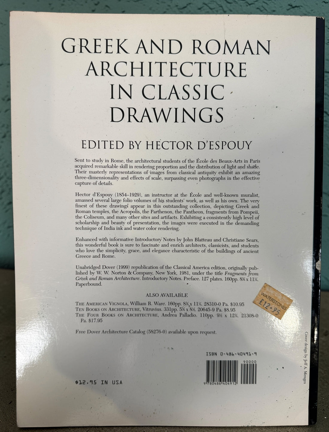 Greek and Roman architecture book by Hector d’Espouy, Dover edition featuring detailed classical drawings. Ideal for architects, artists, and design reference.