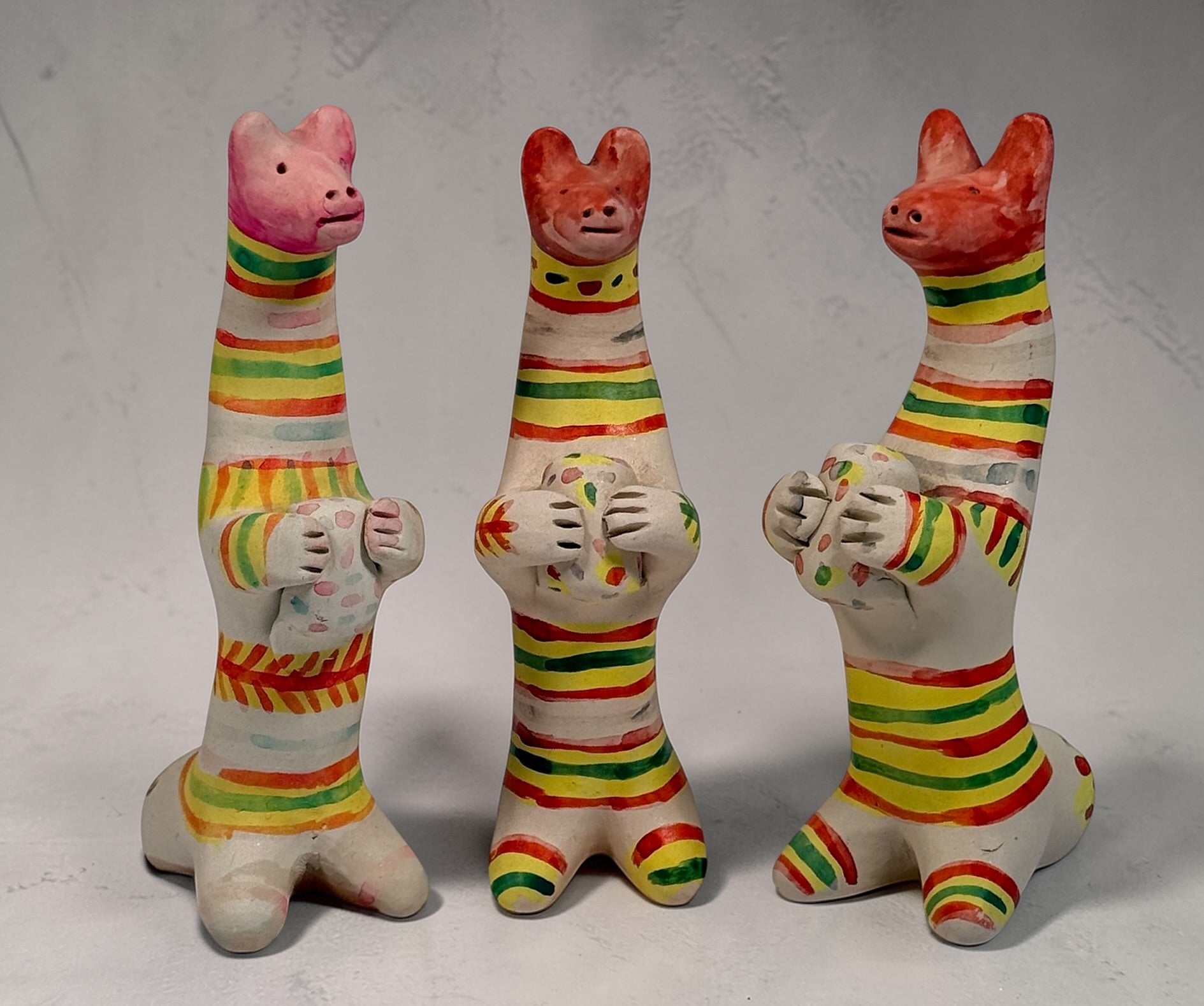 Vintage Russian folk art clay whistles set of 3, Tula style hand painted ceramic animal figurines, collectible decorative whistles, Eastern European pottery