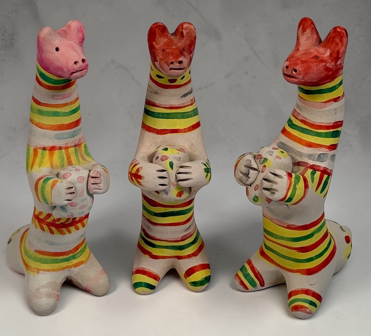 Vintage Russian folk art clay whistles set of 3, Tula style hand painted ceramic animal figurines, collectible decorative whistles, Eastern European pottery