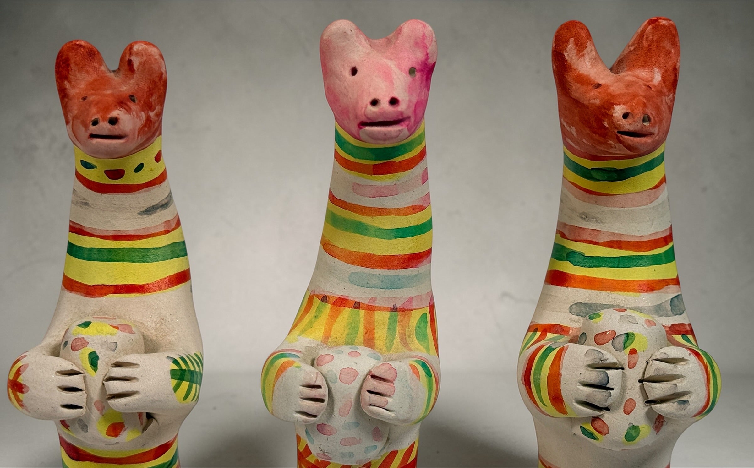 Vintage Russian folk art clay whistles set of 3, Tula style hand painted ceramic animal figurines, collectible decorative whistles, Eastern European pottery