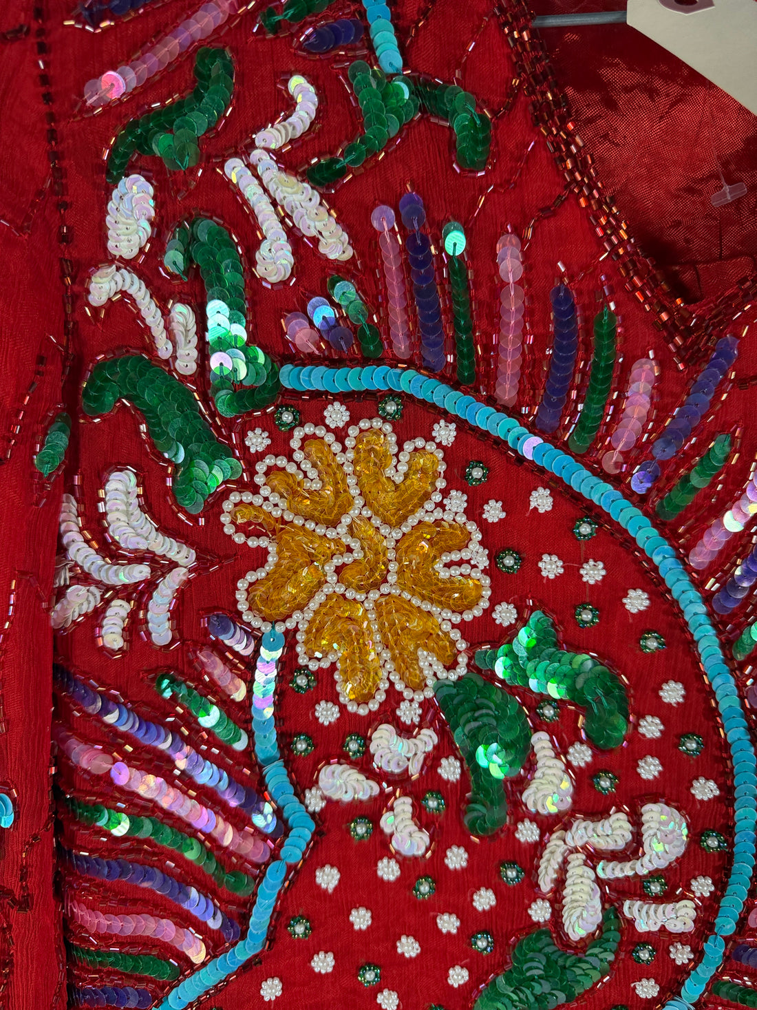 Vintage 80s Arin Couture Silk Beaded Set – Red Paisley Sequins, India