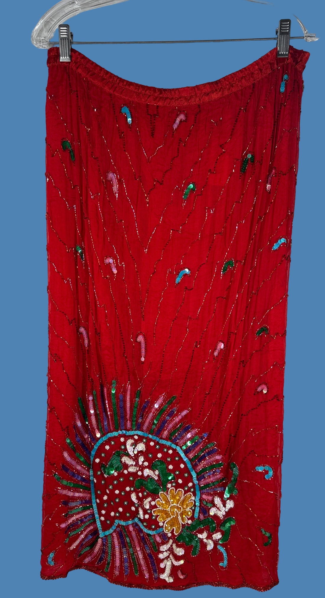 Vintage 80s Arin Couture Silk Beaded Set – Red Paisley Sequins, India