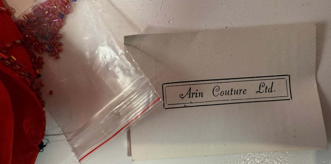 Vintage 80s Arin Couture Silk Beaded Set – Red Paisley Sequins, India