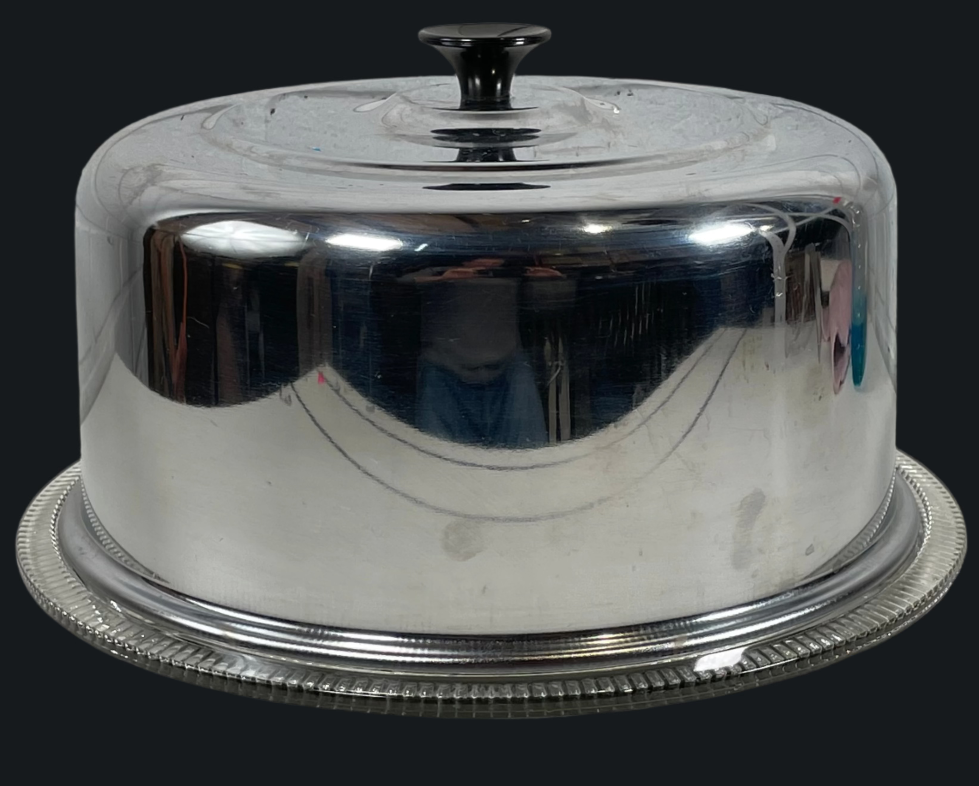 Vintage Covered Stainless Steel Cake Plate. Circa 1940's
