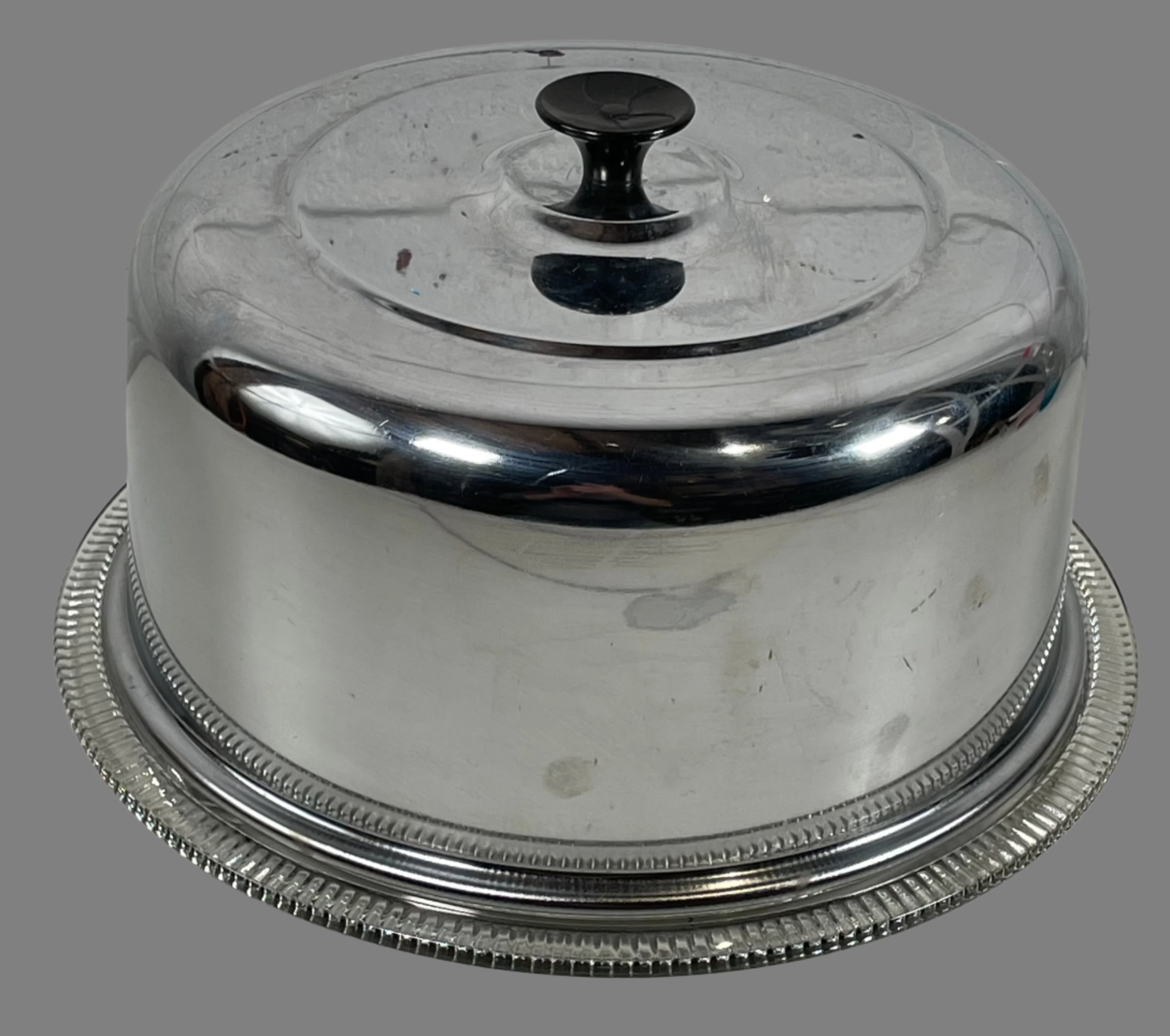 Vintage Covered Stainless Steel Cake Plate. Circa 1940's
