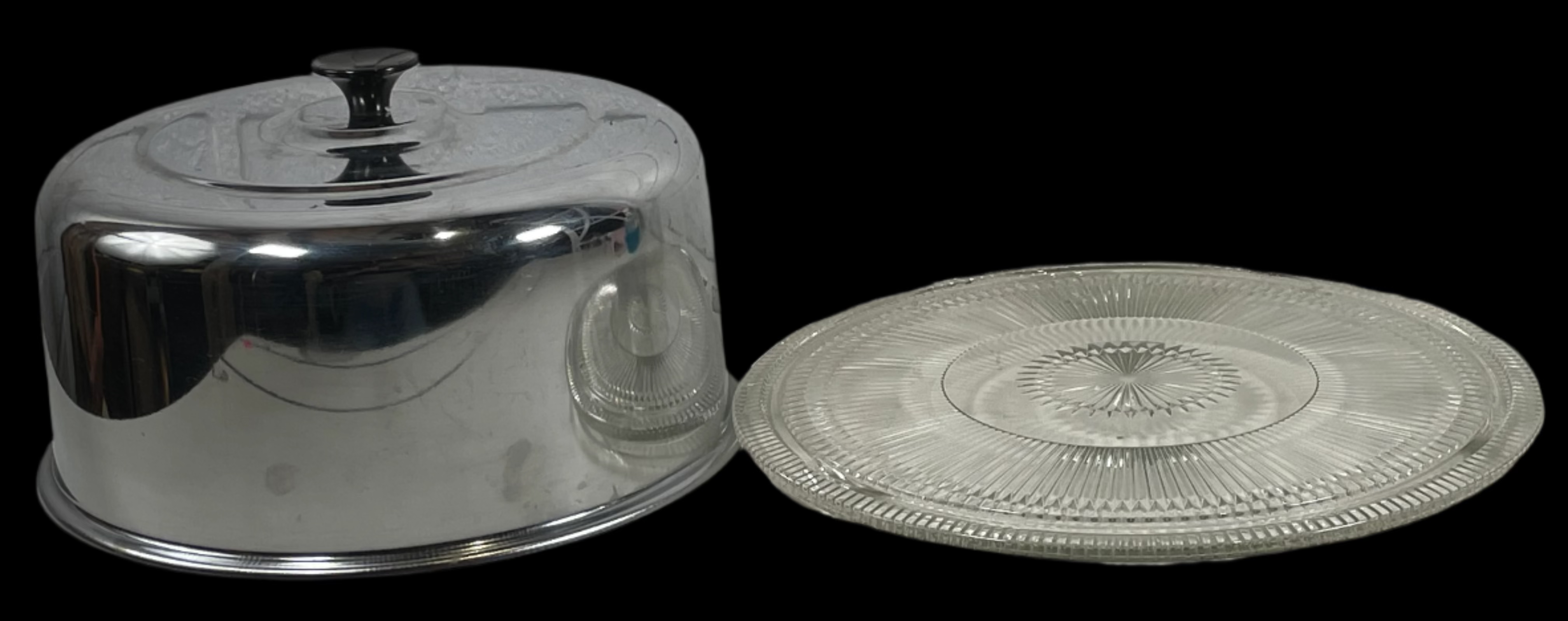Vintage Covered Stainless Steel Cake Plate. Circa 1940's