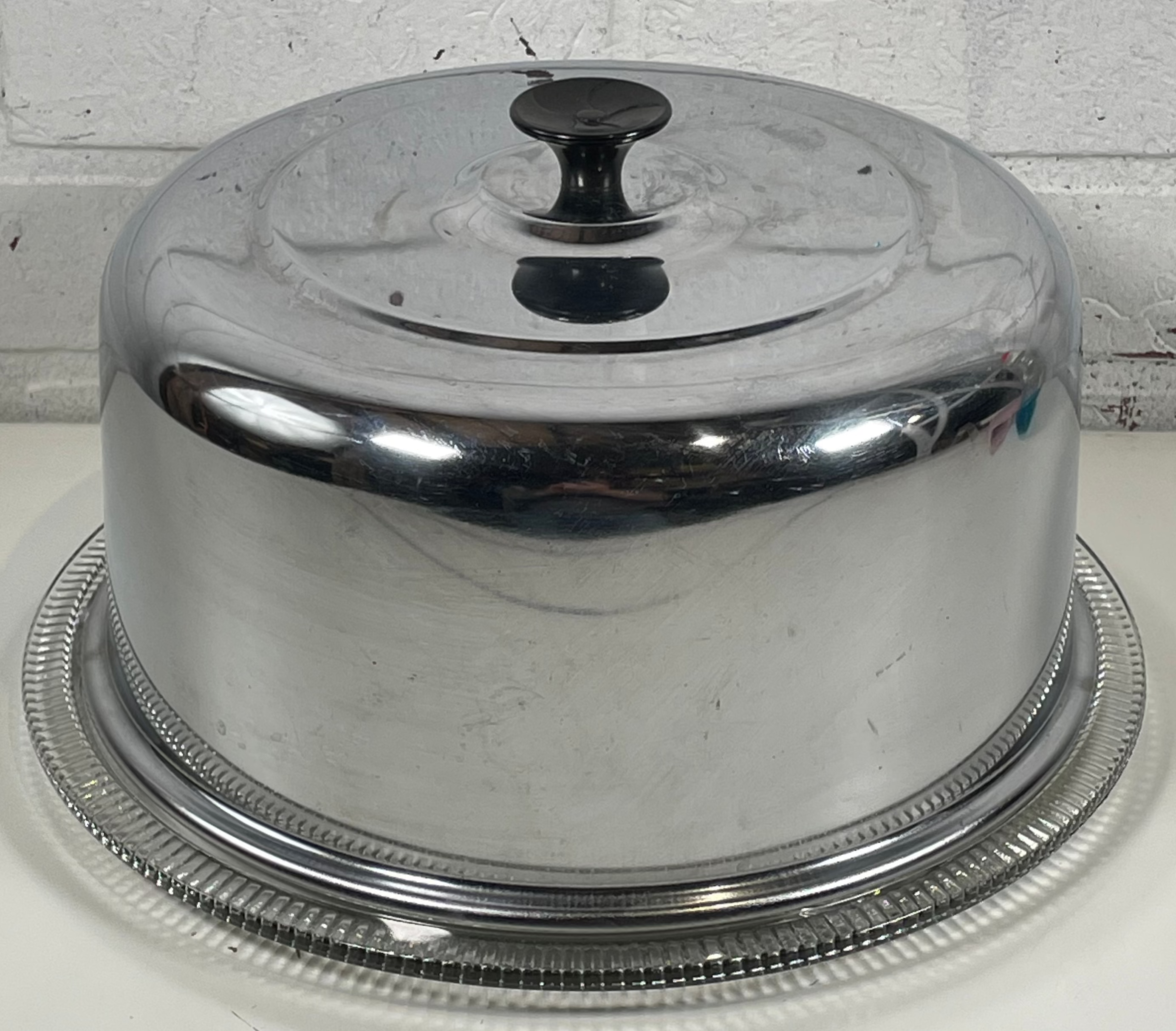 Vintage Covered Stainless Steel Cake Plate. Circa 1940's