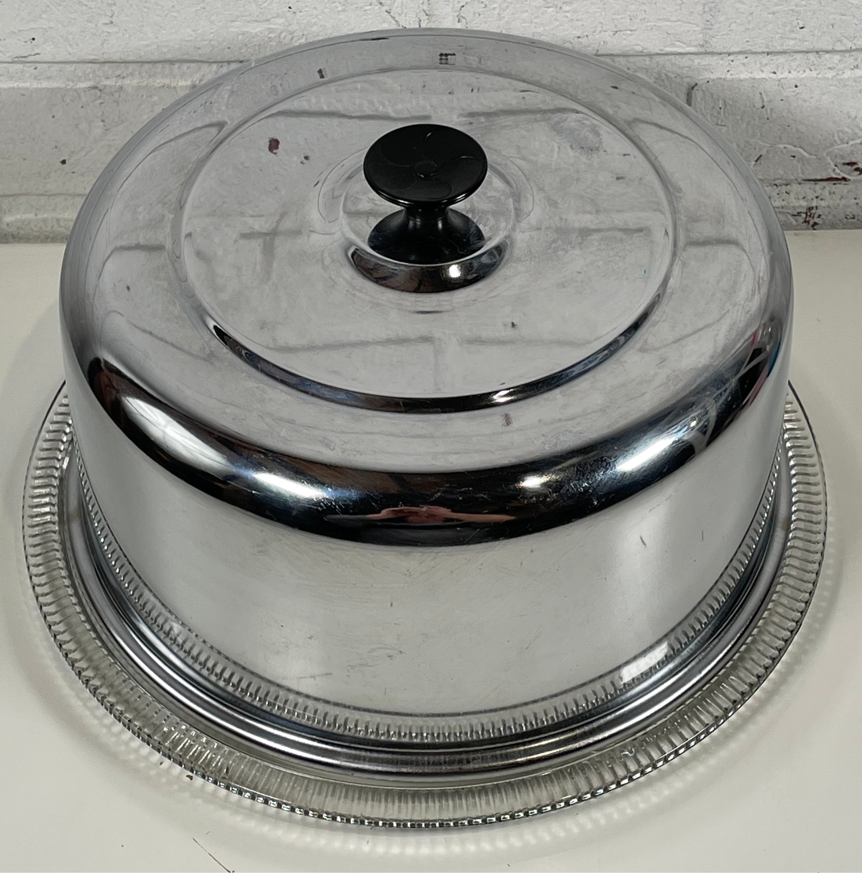 Vintage Covered Stainless Steel Cake Plate. Circa 1940's