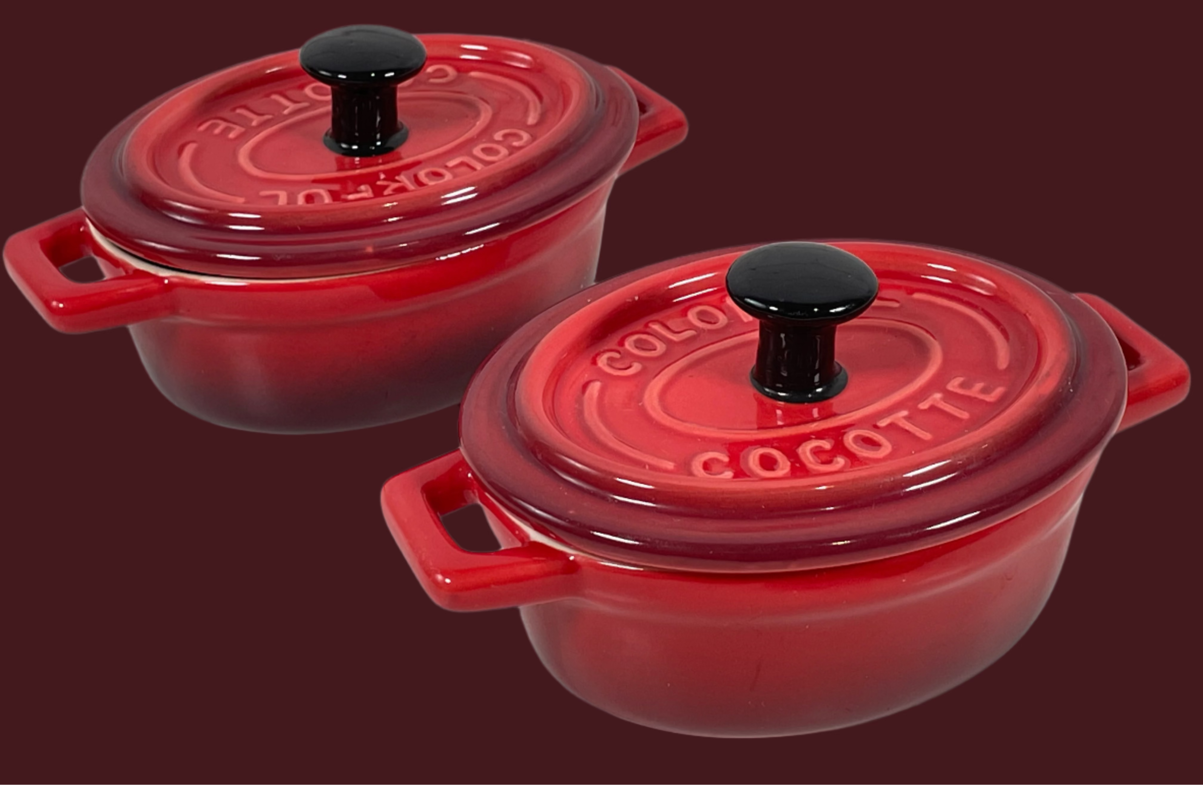 "Colorful Cocotte" Mini Casserole Enamel Pot with Lid, Bright Red.