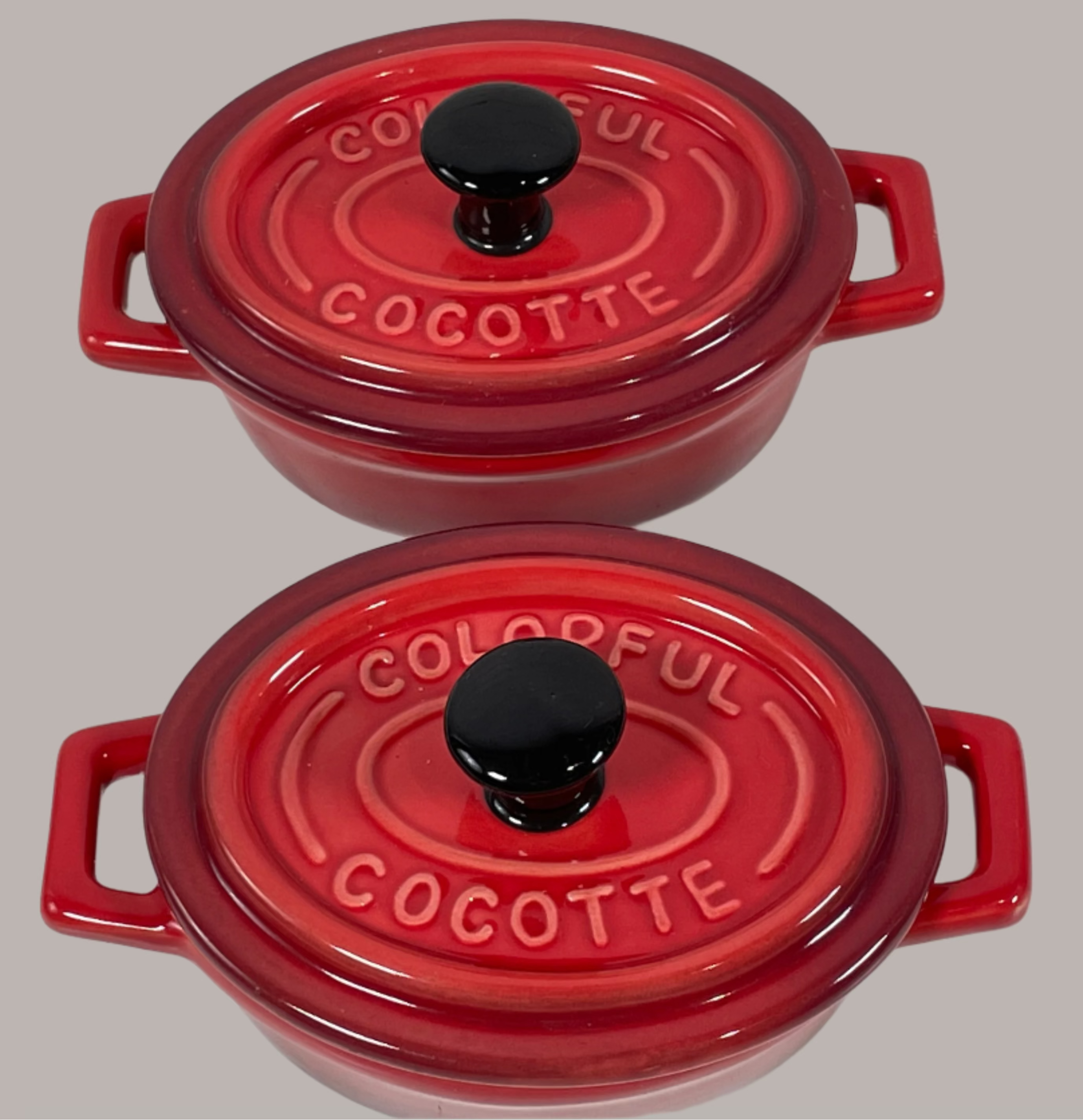 "Colorful Cocotte" Mini Casserole Enamel Pot with Lid, Bright Red.