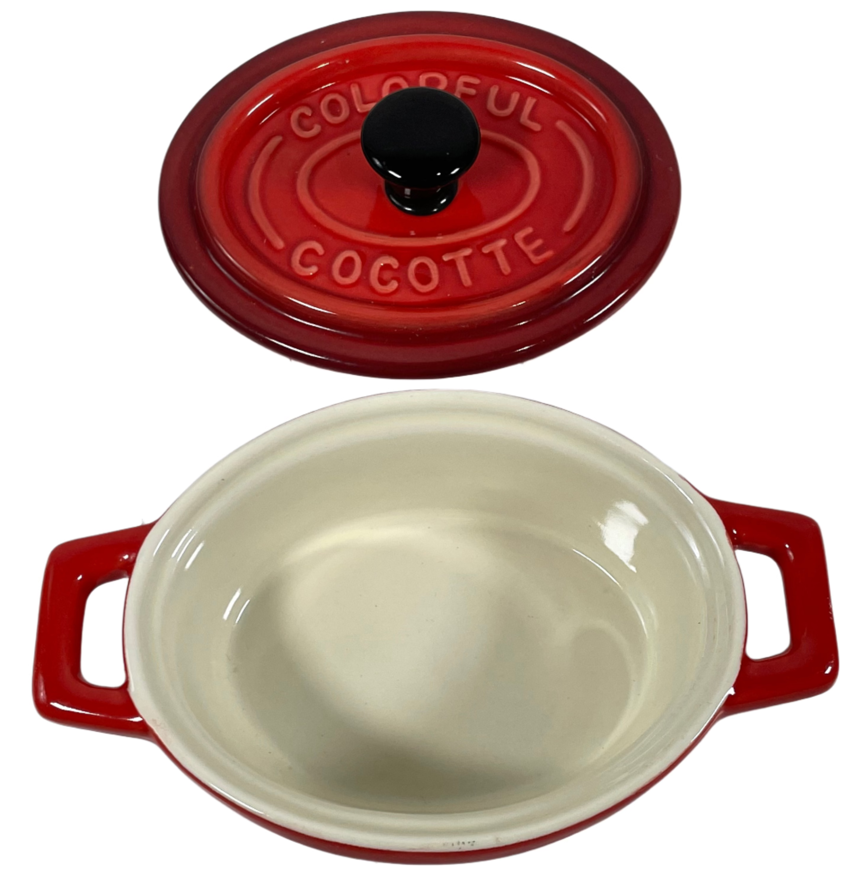"Colorful Cocotte" Mini Casserole Enamel Pot with Lid, Bright Red.