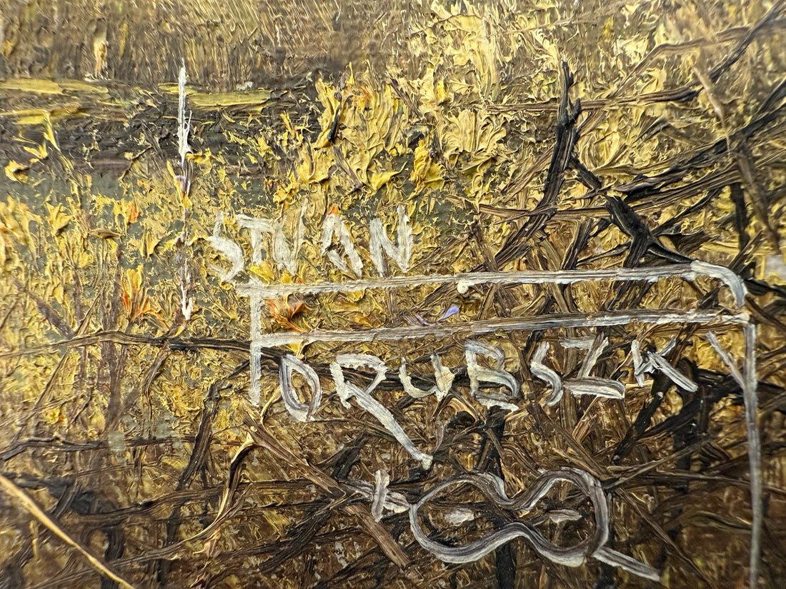 1982  Stan (István) Porubszky  Oil Painting – Autumn Birch River Scene