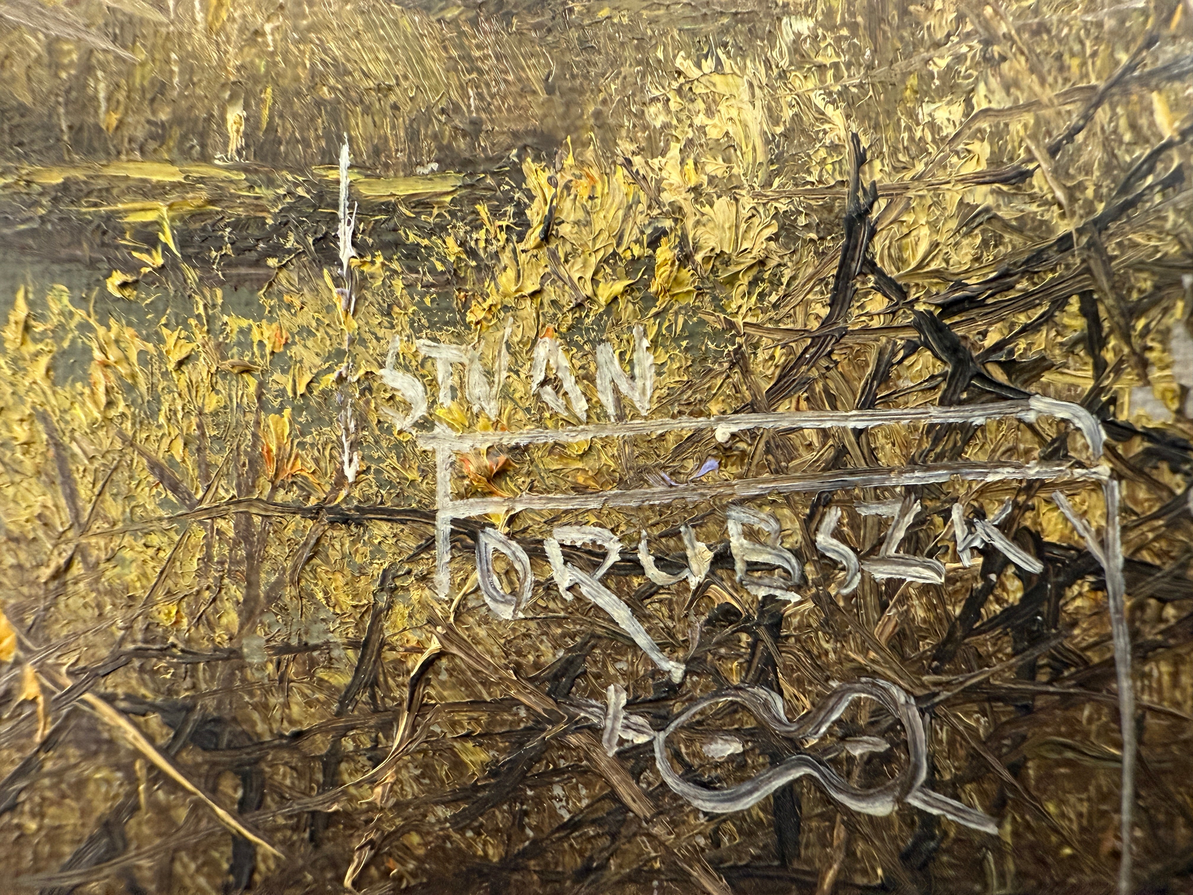 1982  Stan (István) Porubszky  Oil Painting – Autumn Birch River Scene