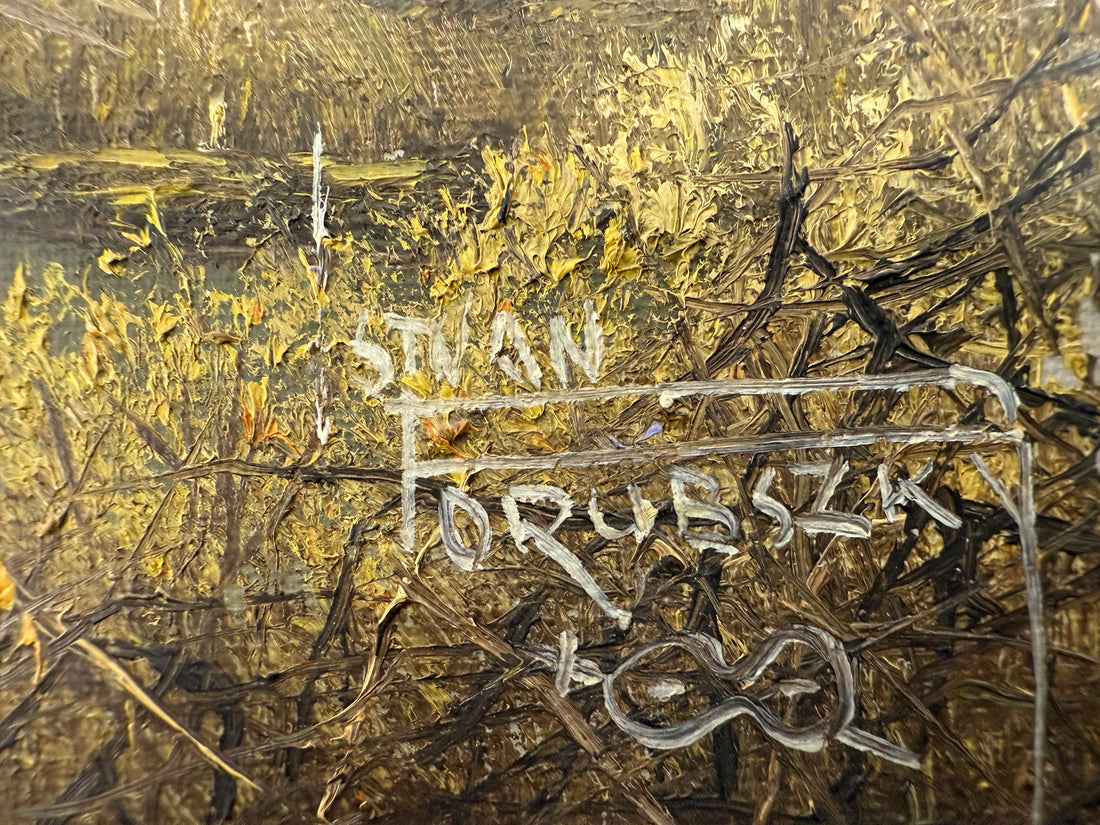 1982  Stan (István) Porubszky  Oil Painting – Autumn Birch River Scene