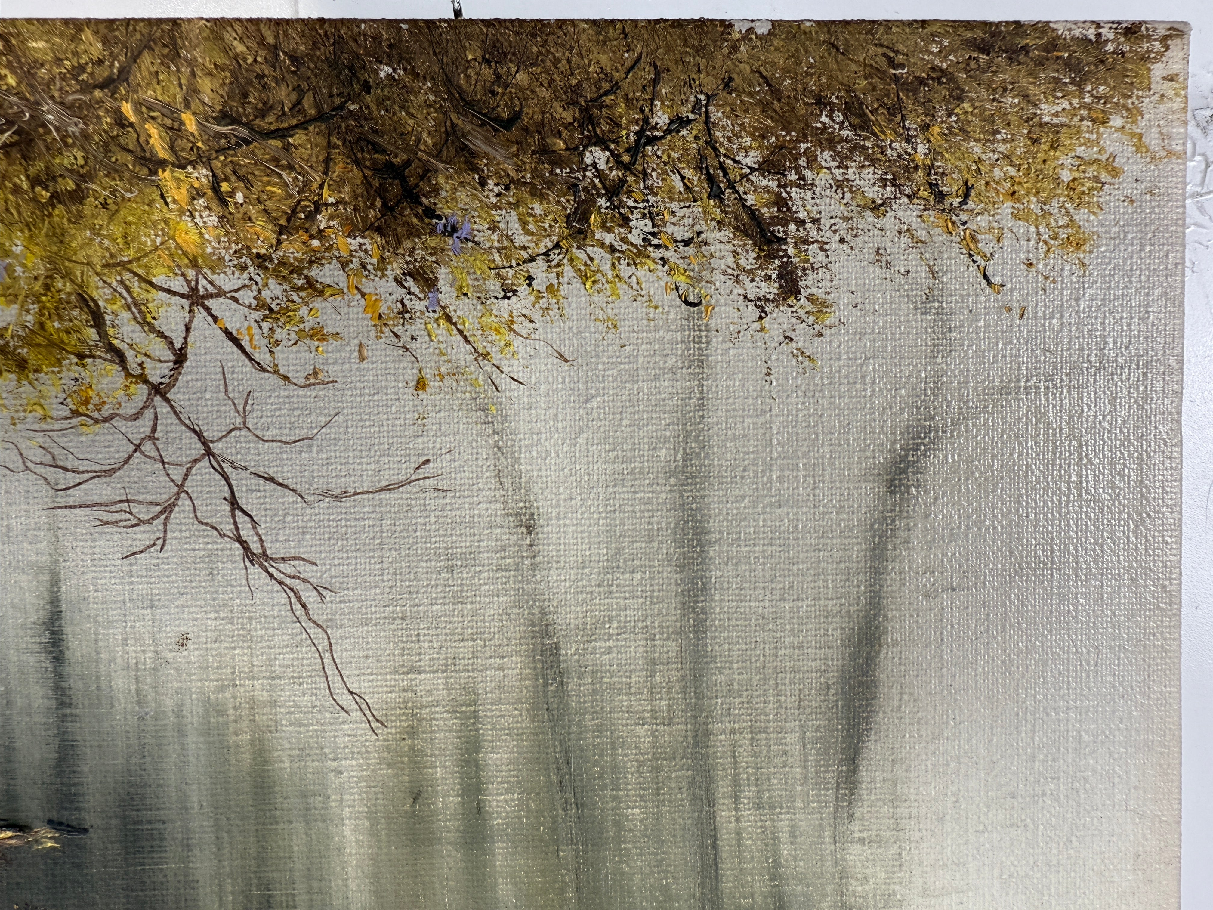 1982  Stan (István) Porubszky  Oil Painting – Autumn Birch River Scene