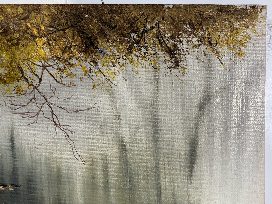 1982  Stan (István) Porubszky  Oil Painting – Autumn Birch River Scene