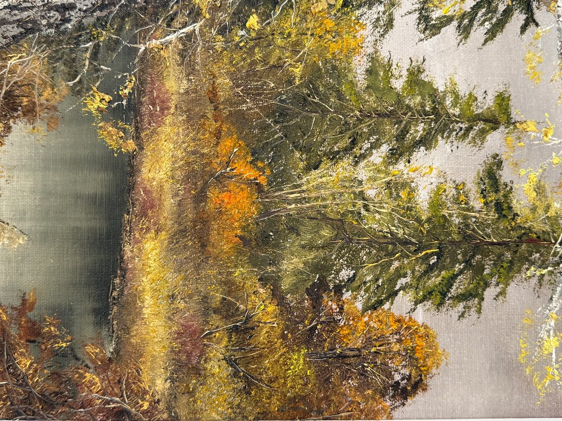 1982  Stan (István) Porubszky  Oil Painting – Autumn Birch River Scene