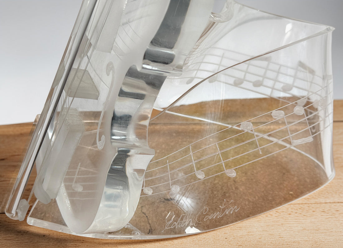 Acrylique/Lucite vintage, sculpture de violon, signée Edith Cantin, pièce de collection