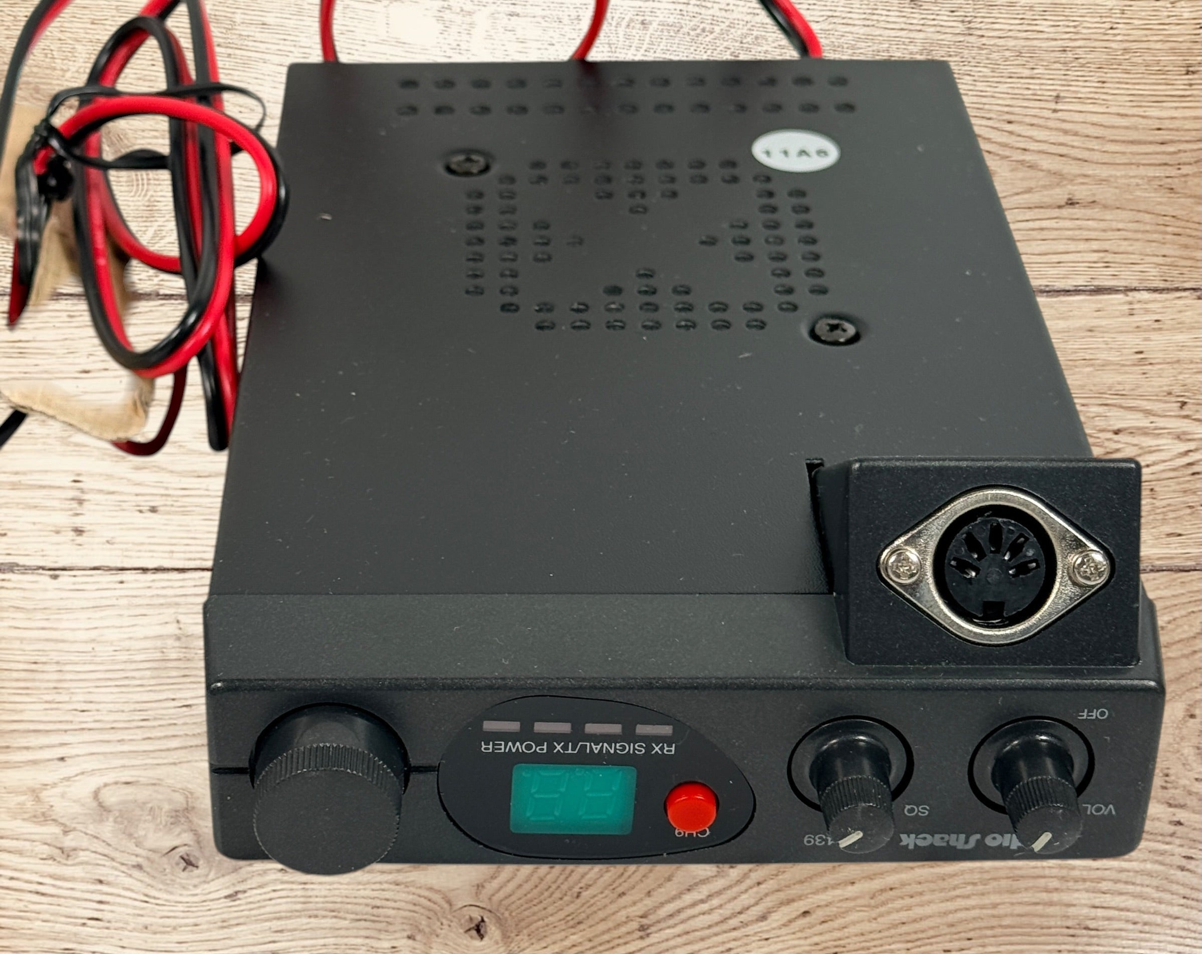 Vintage Radio Shack TRC-439 CB radio with mic and box. 40-channel mobile transceiver, clean condition, ideal for collectors or retro communication setups.