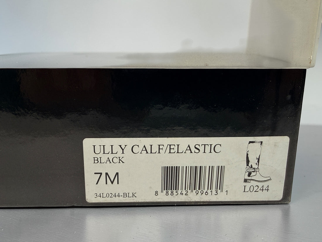 Aquatalia ULLY black suede knee-high boots size 7, Italian leather, stretch panel, zip closure, durable lug sole, stylish designer winter footwear.