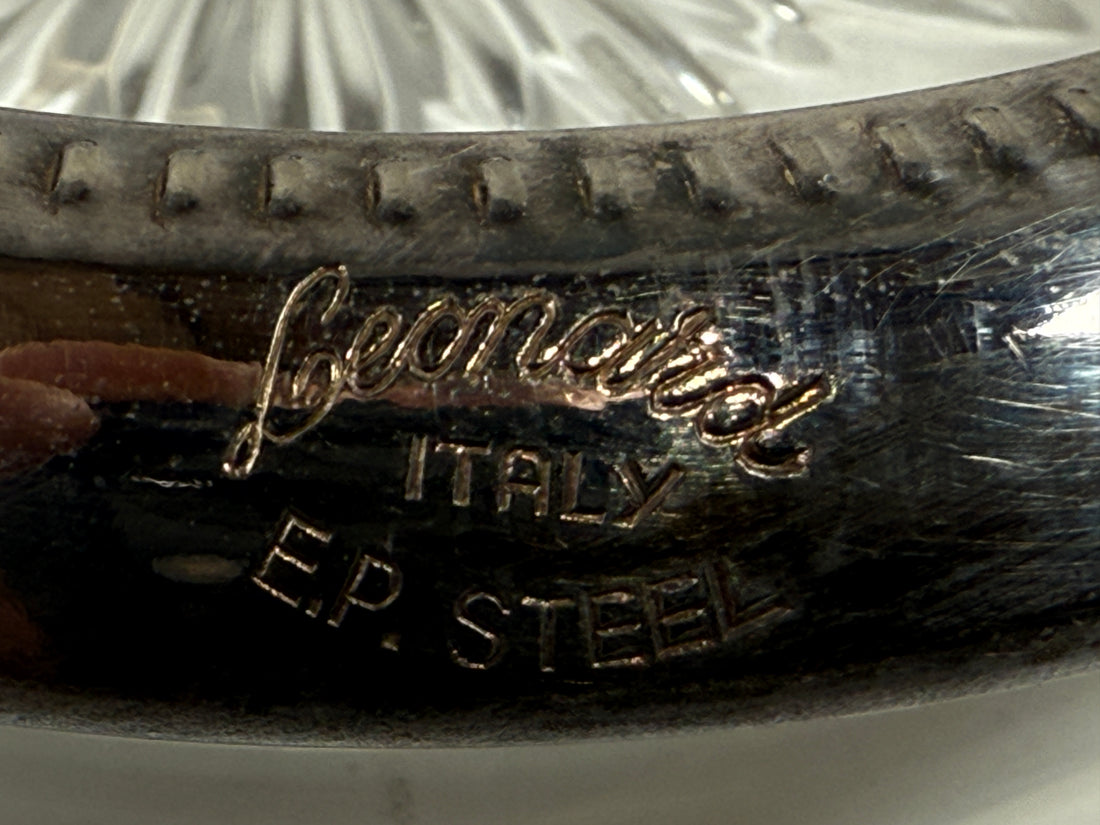 4 Vintage Leonard Old Crystal Glass Drink Coasters Made In Italy Silver Plated