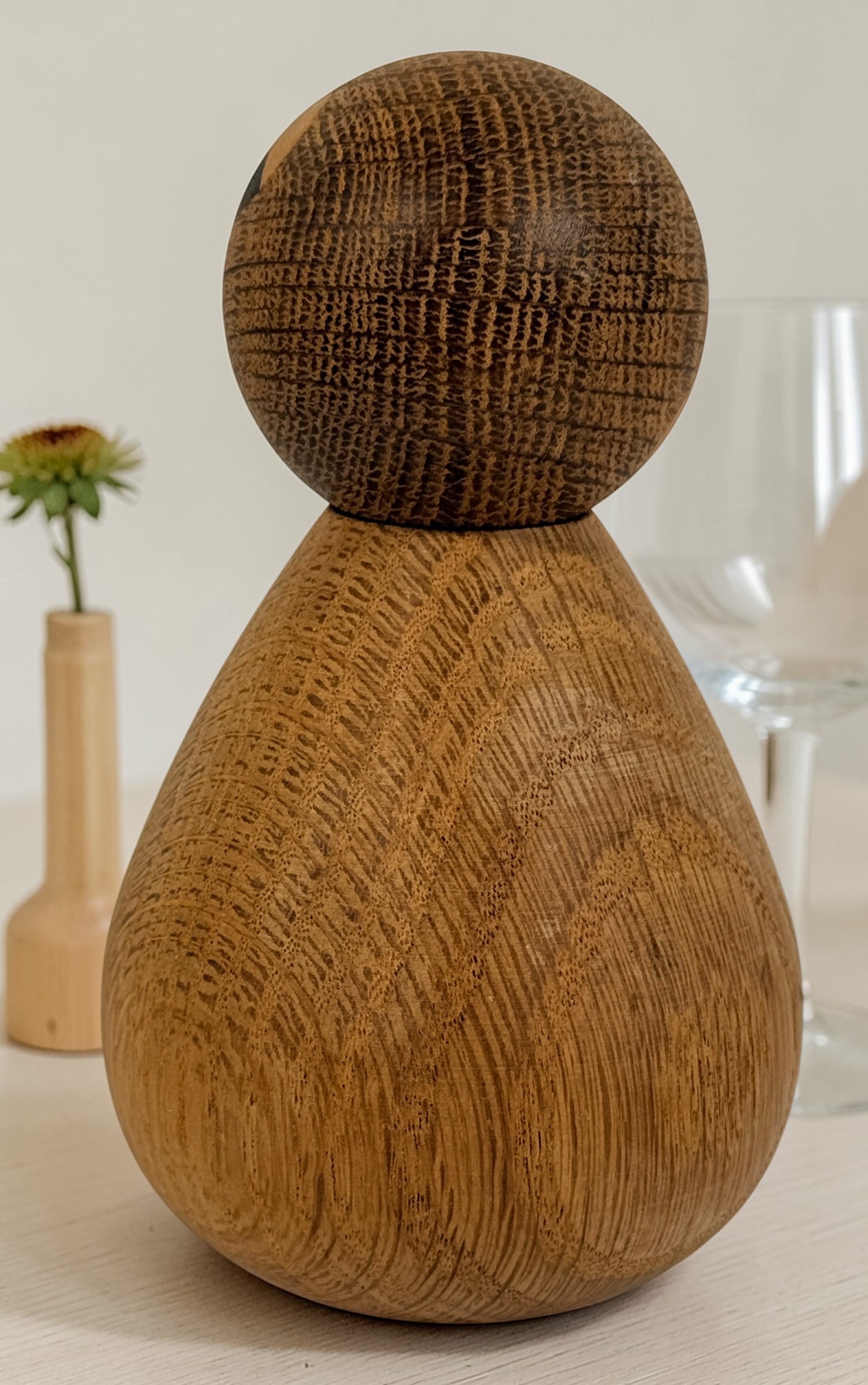 Vedel style wooden bird sculpture with removable head, mid century Scandinavian decor in solid hardwood, minimalist design for shelf or display.