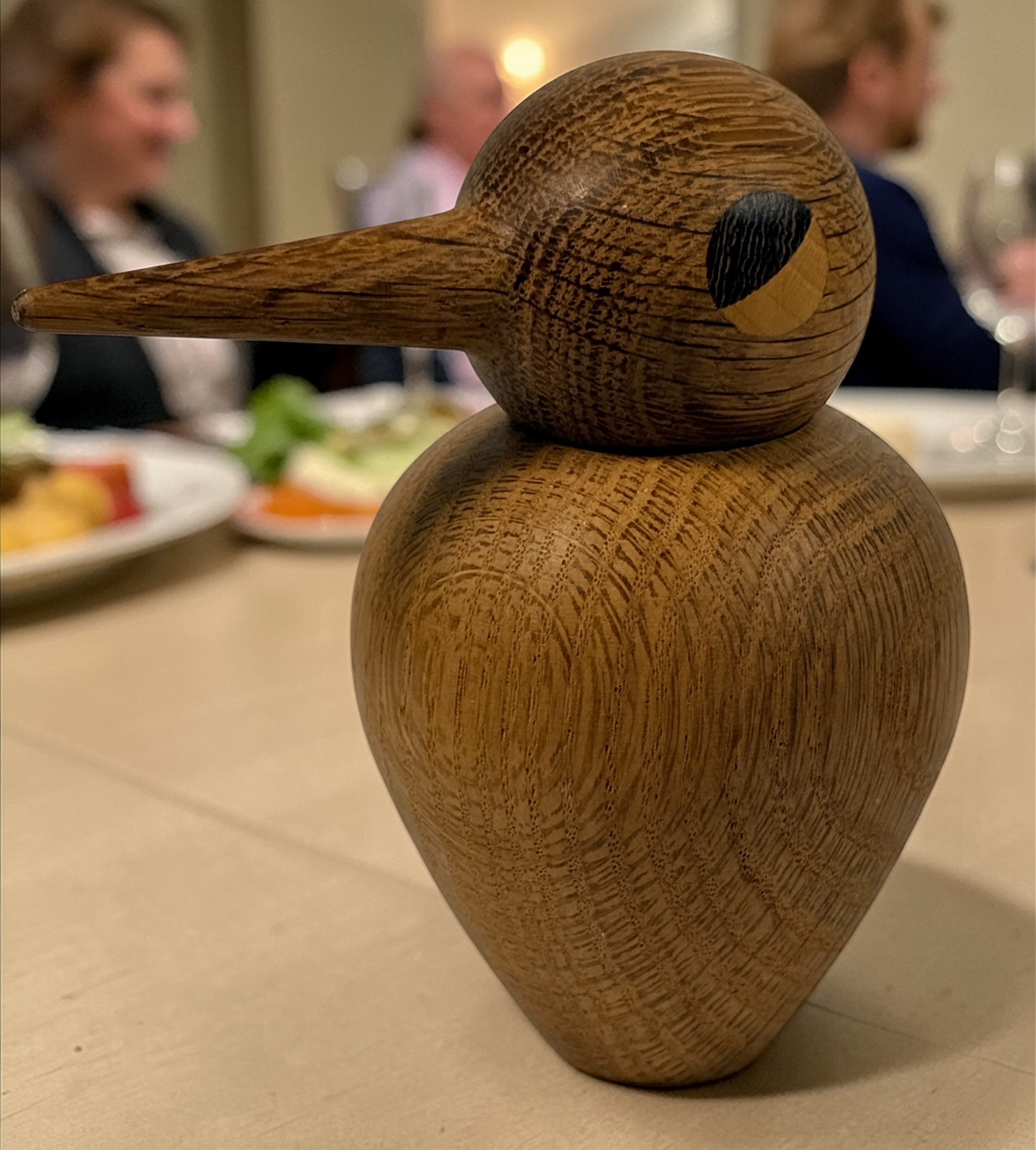 Vedel style wooden bird sculpture with removable head, mid century Scandinavian decor in solid hardwood, minimalist design for shelf or display.