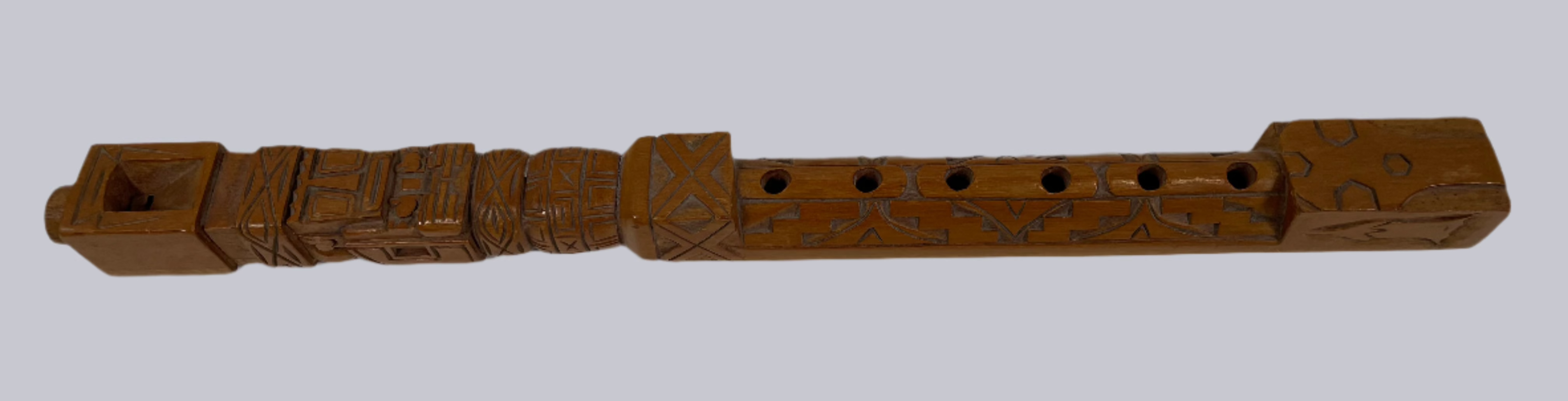 Carved Wooden Totem Pole Whistle Flute Musical Instrument Collectible, L: 19 in