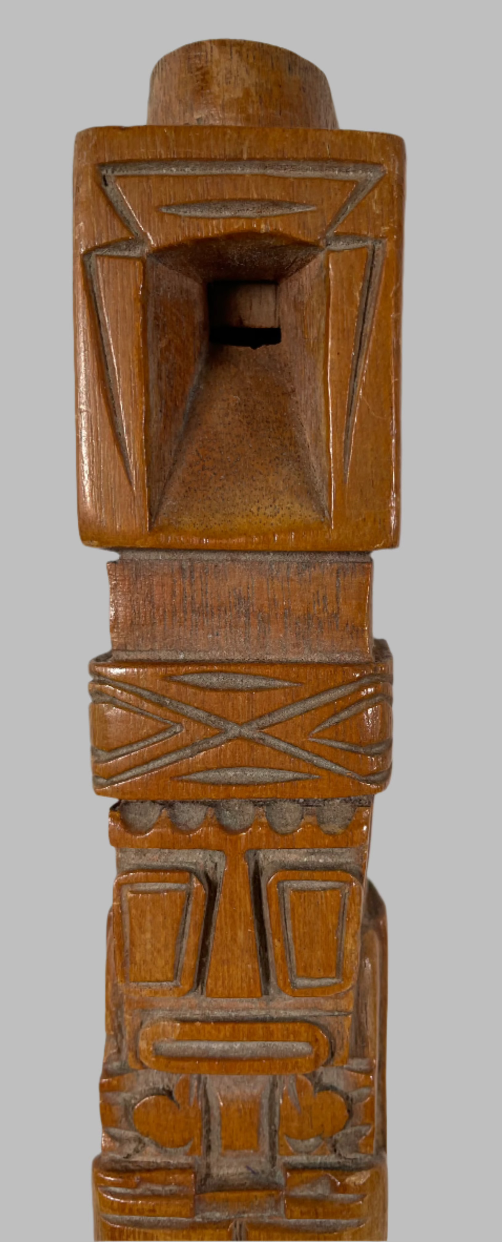 Carved Wooden Totem Pole Whistle Flute Musical Instrument Collectible, L: 19 in