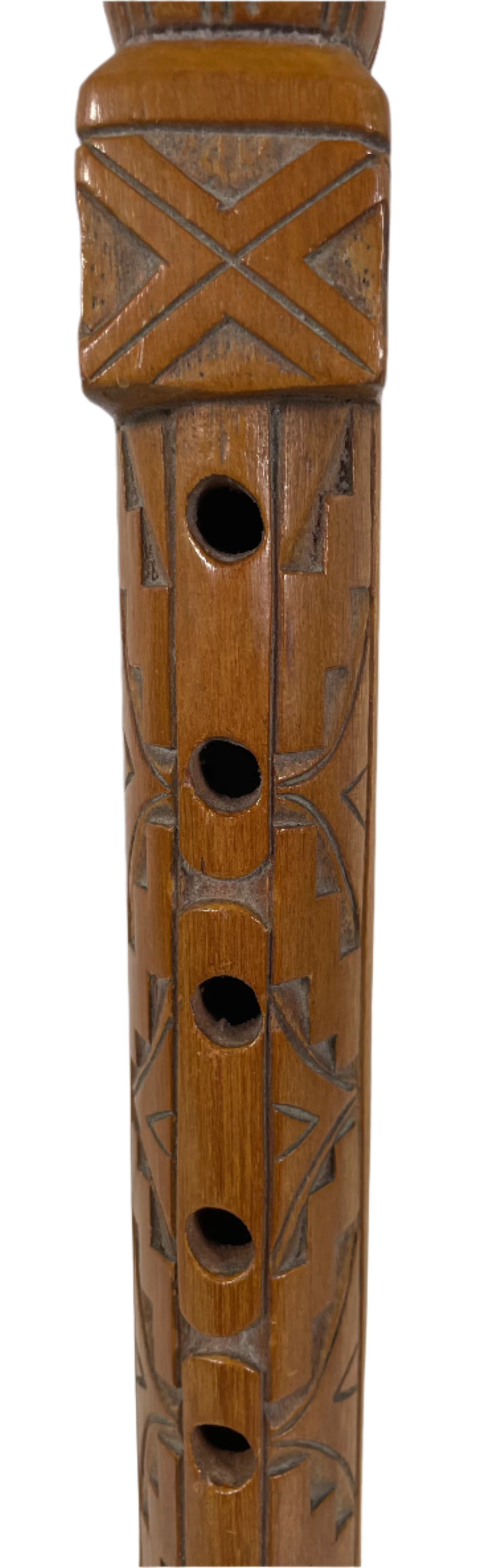 Carved Wooden Totem Pole Whistle Flute Musical Instrument Collectible, L: 19 in