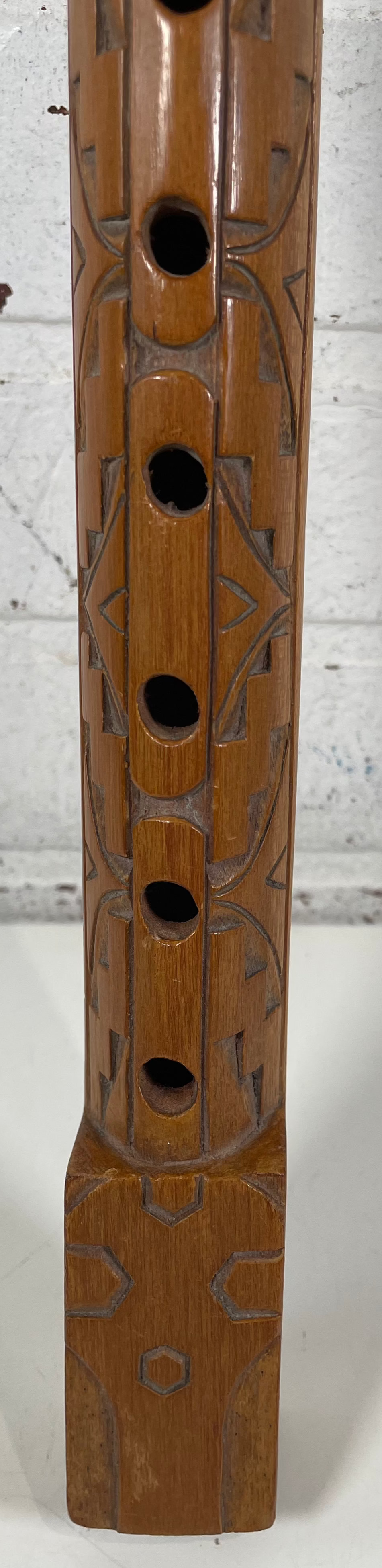 Carved Wooden Totem Pole Whistle Flute Musical Instrument Collectible, L: 19 in