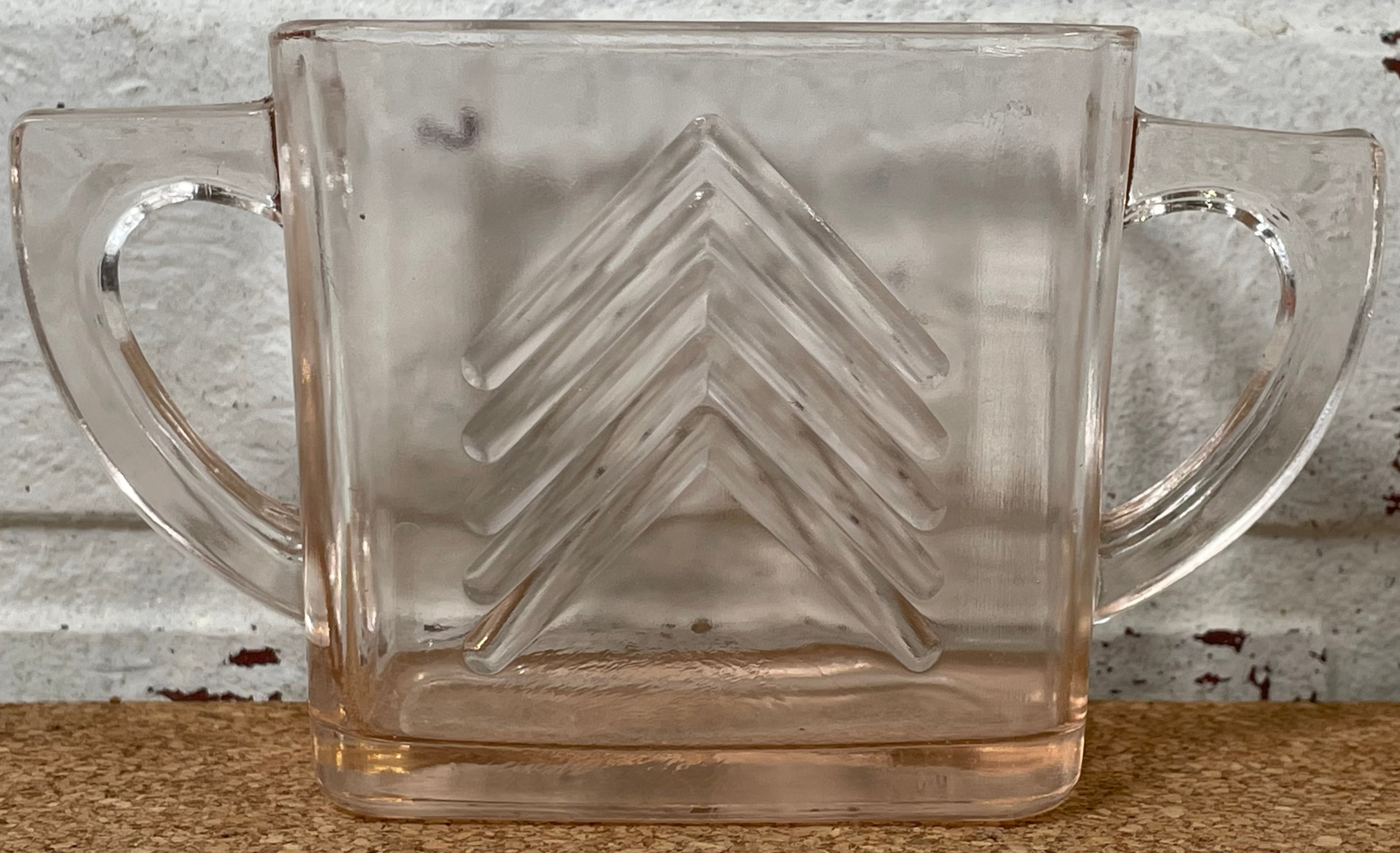 Vintage HAZEL ATLAS PINK Chevron Cream & Sugar Set , Depression Glass.